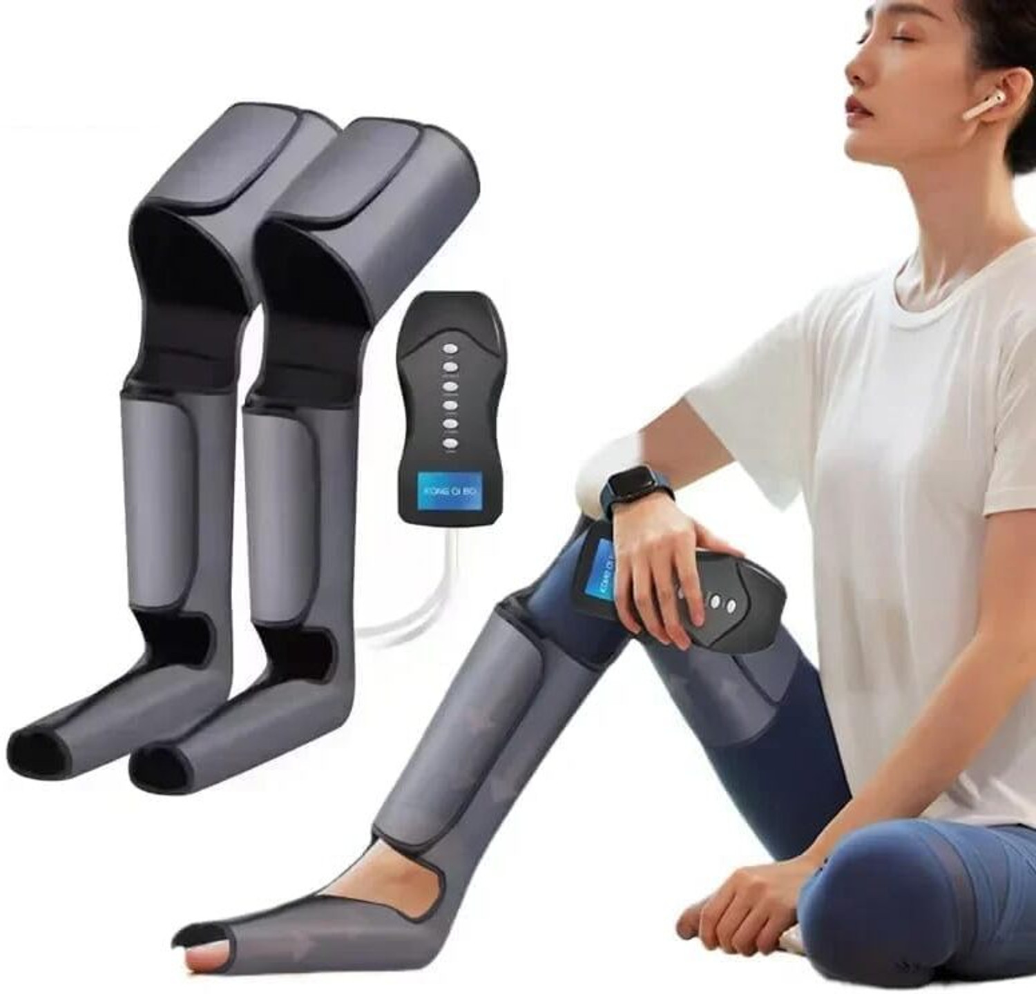 Image of acuwellness Full leg Air Compression Leg Massager with HEAT for Foot Calf & Thigh Recovery full Leg Foot Calves massger with Handheld Controller for Pain Relief and Blood Massager (Black)
