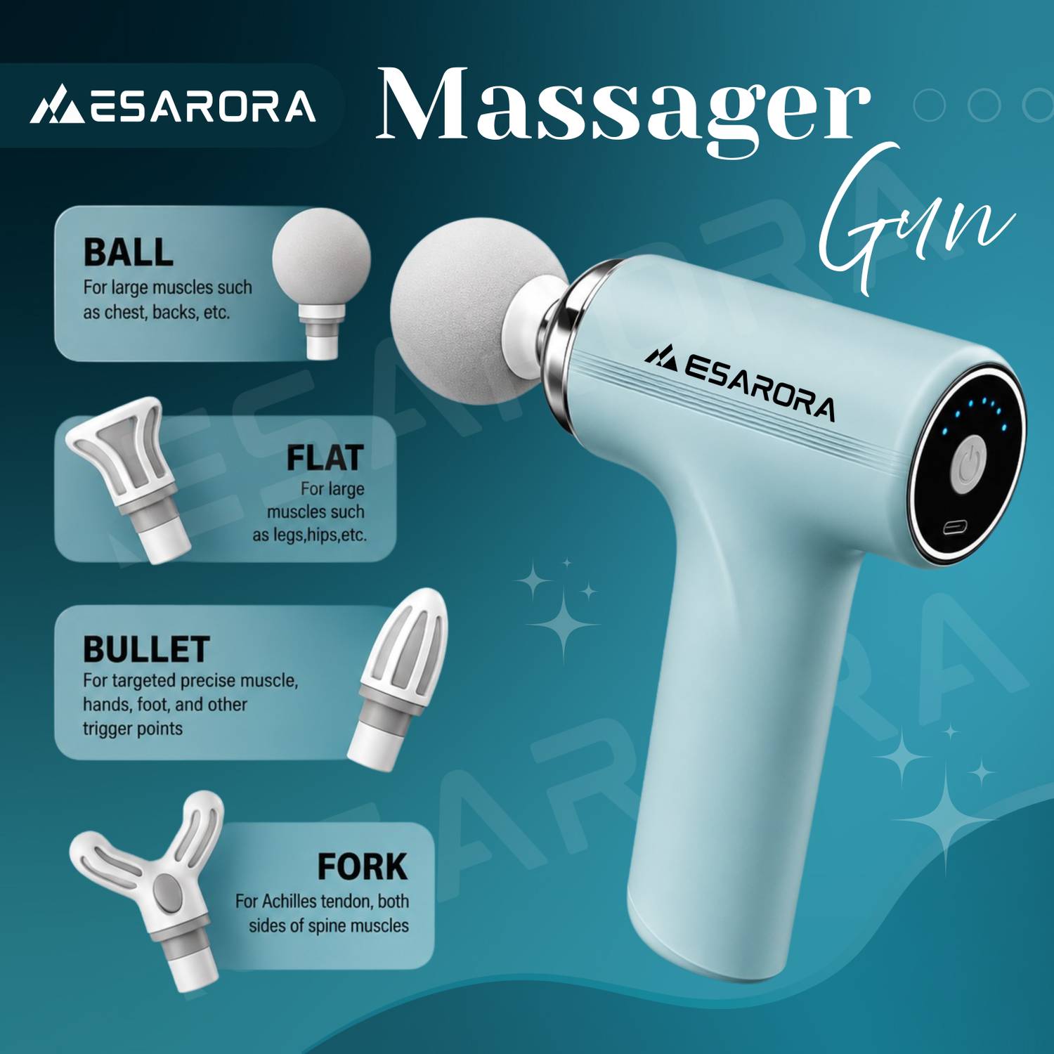 Esarora Massage Gun 6-Speed with 4 Heads - Image 2