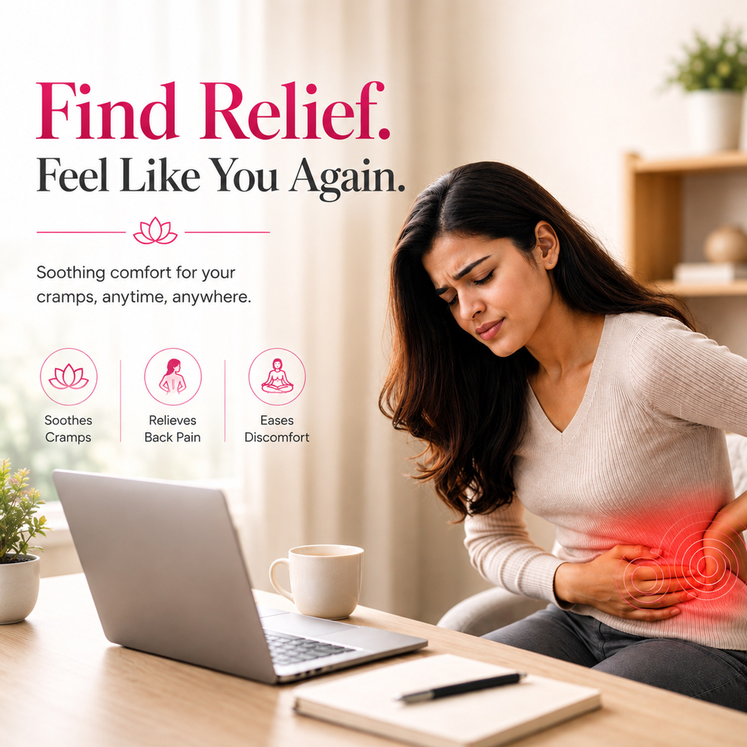 Image of MILDCARES Period Pain Relief Massager | Rechargeable Heating Pad Belt Menstrual Cramp Belt Plaster & Patch