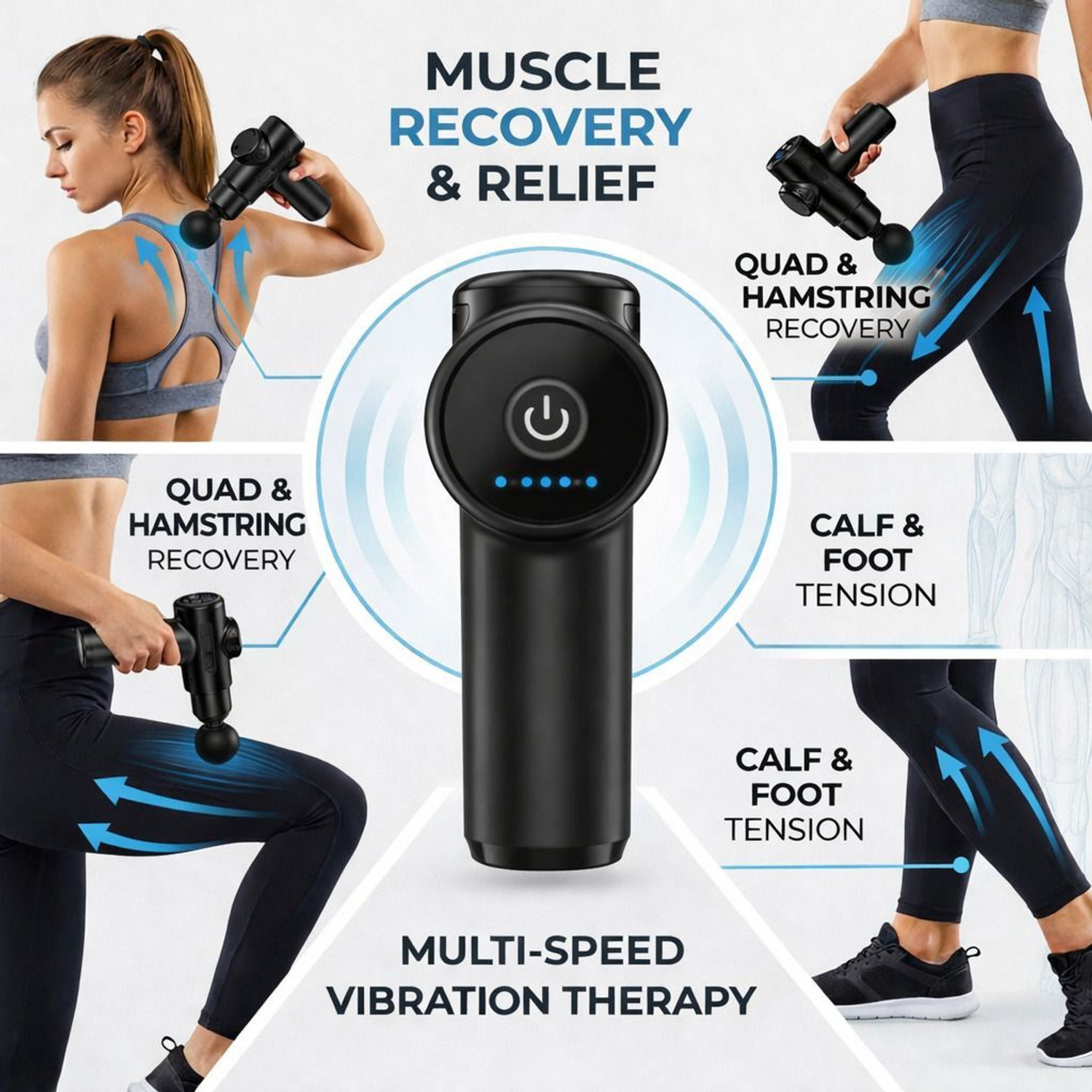 Image of Miggon Full Body Deep Tissue Massage Gun Handheld Percussion Massager 6Speeds & 4Heads Muscle Relief, Recovery & Relaxation - Neck /Back /Shoulder /Legs /Feet Men & Women Massager