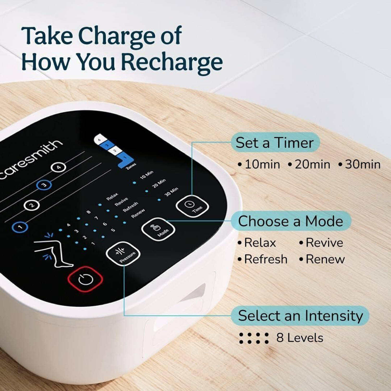 Image of caresmith Revive Leg Compression Massager with 4 Targeted Zones & Modes | Foot Massager Machine for Pain Relief Massager
