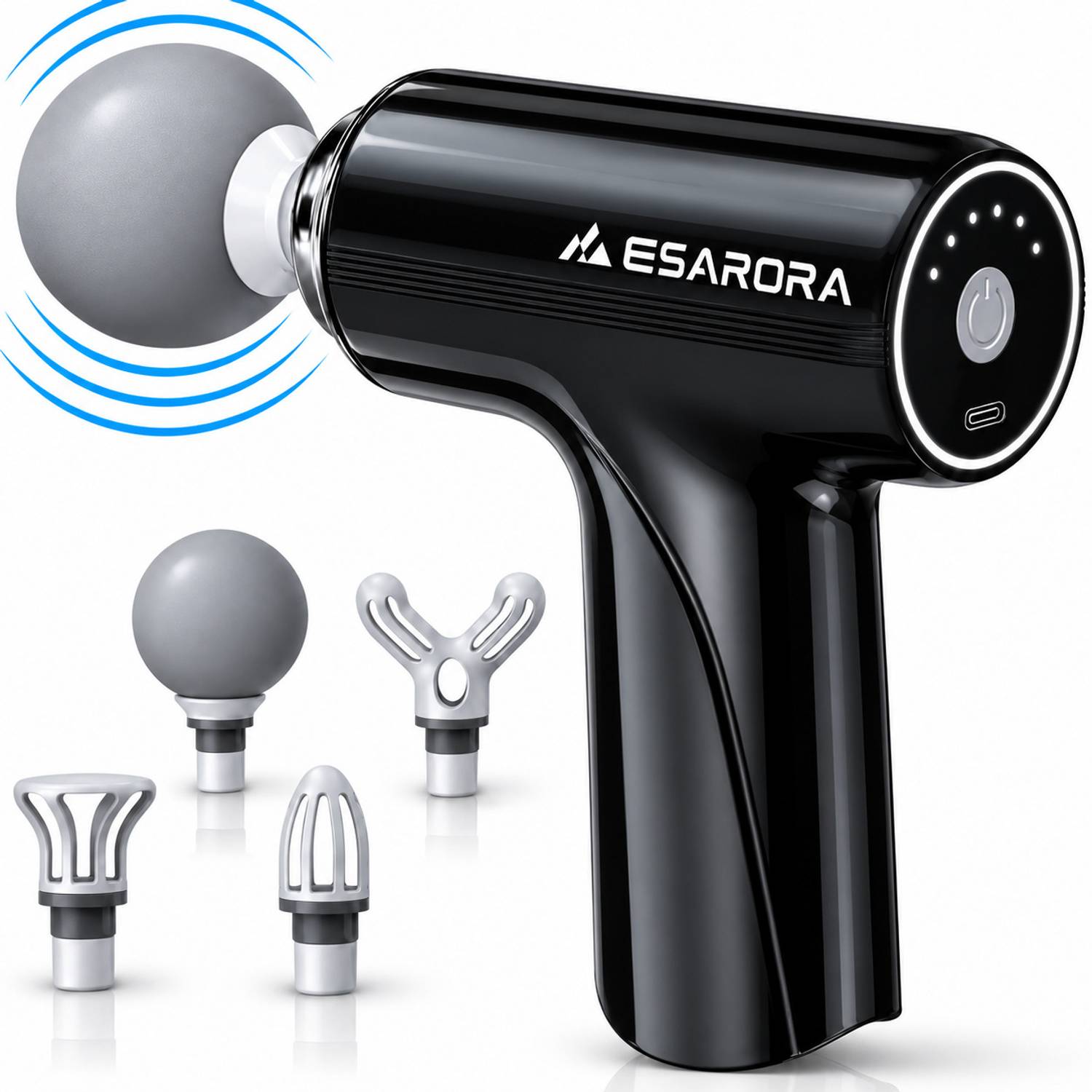 Esarora Massage Gun Deep Tissue 6-Speed Portable Percussion Muscle Massager with_45H4 4 Heads, Pain Relief, Relaxation for Stiff Shoulders With Full body Massage_J23 Massager
