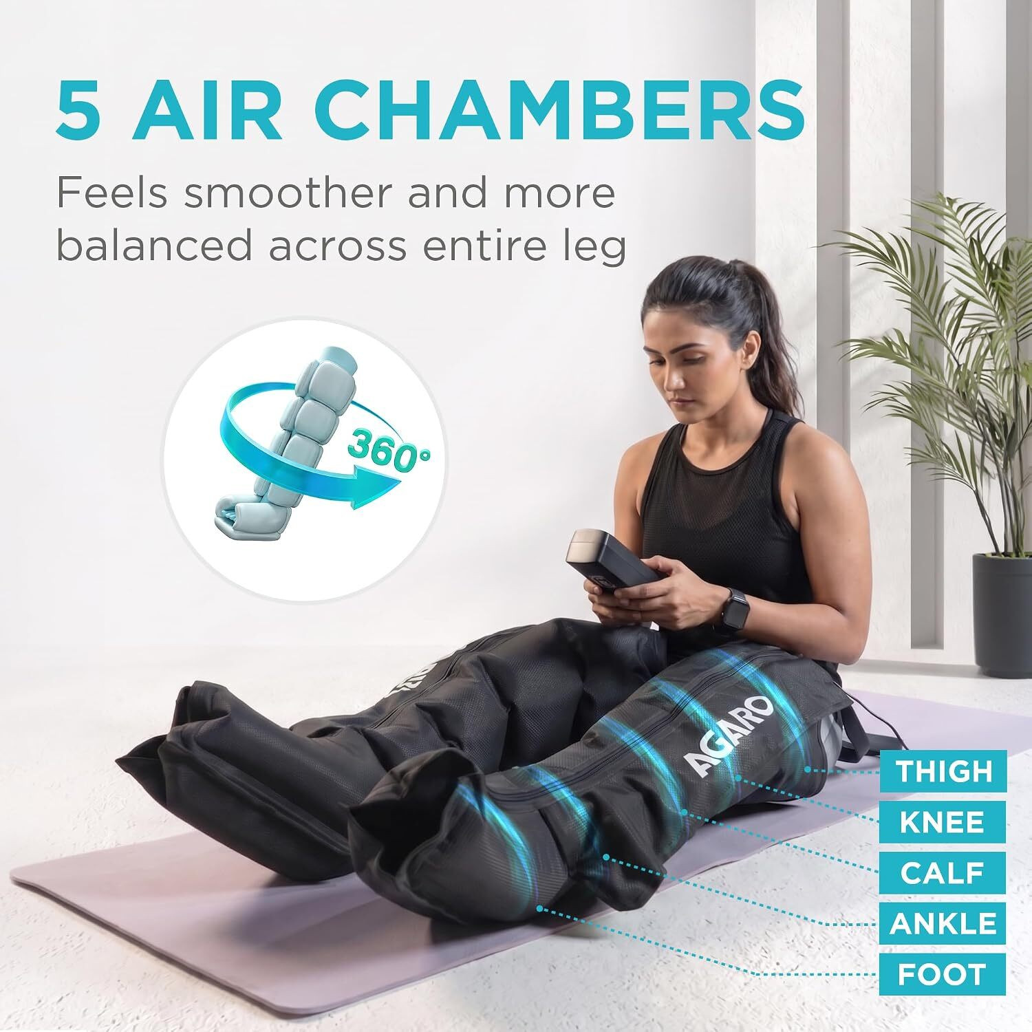 Image of AGARO Air Compression Leg Massager for Pain Relief & Circulation, Large Air Compression Leg Massager for Pain Relief & Circulation, Large Massager