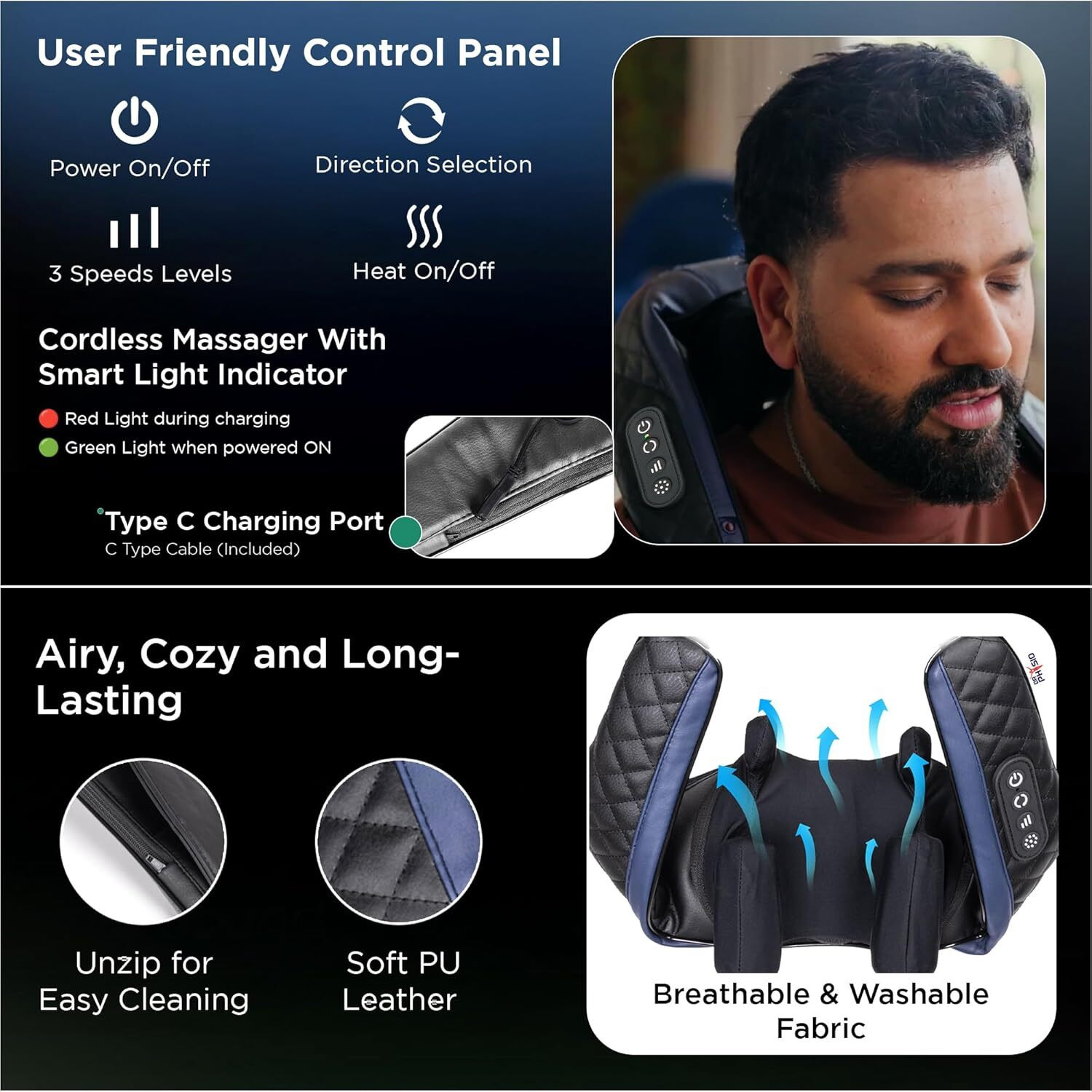 Image of DR PHYSIO USA Shiatsu Electric Neck and Back Massager Machine with Infrared Kneading Nodes for Cervical Neck Shoulder Back & Body Muscle Pain Relief Massager