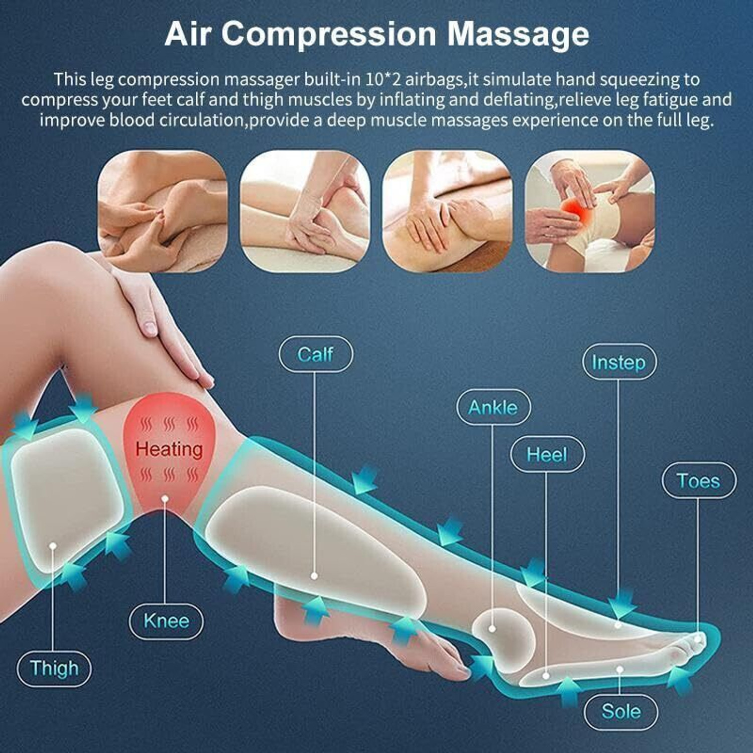 Image of ARG HEALTHCARE Air Pressure Full Leg Massager with Heat for Feet Calf Knee & Thighs Pain Relief Relaxation, Improve Blood Circulation, 3 Mode Intensity, Velcro Strap Foot Massager