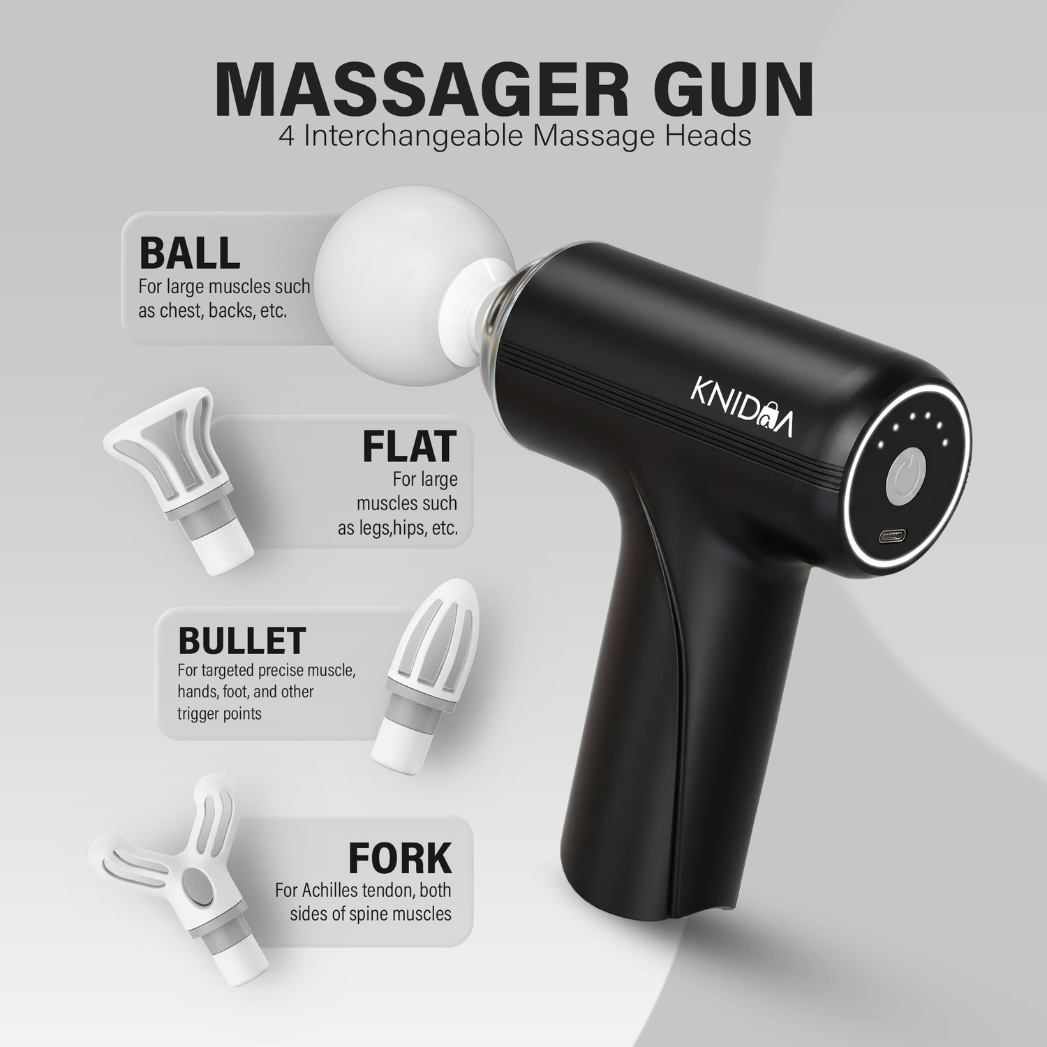 Image of knidaa store Gun Massager for Full Body Pain Relief Rechargeable Cordless Deep Tissue Massage Machine forLegs & Arms, Use at Home, Gym & During Travel Massager Massage Massager