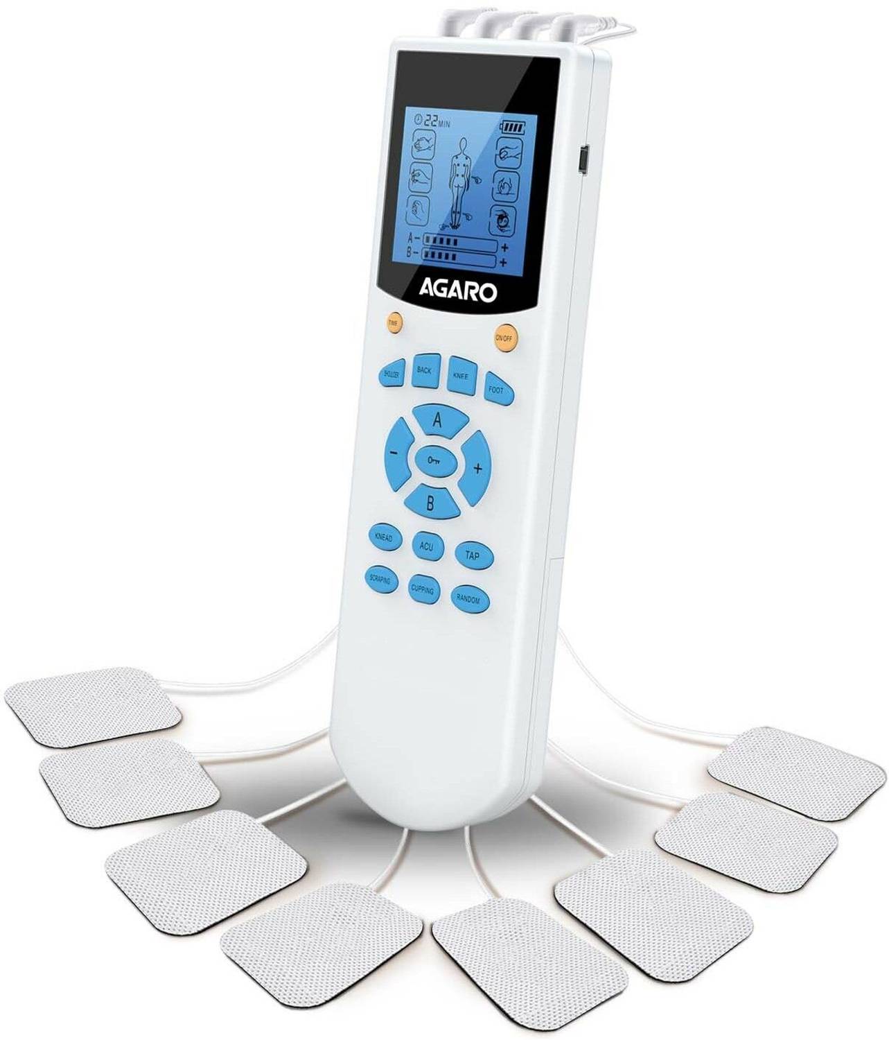 AGARO TM4276 Tens Massager, 4 Channel, 10 Massage Modes, 20 Intensity Levels, 6 Timer Settings,AAA Battery Operated, Electronic Pulse Muscle Stimulator, Massager - AGARO : Flipkart.com