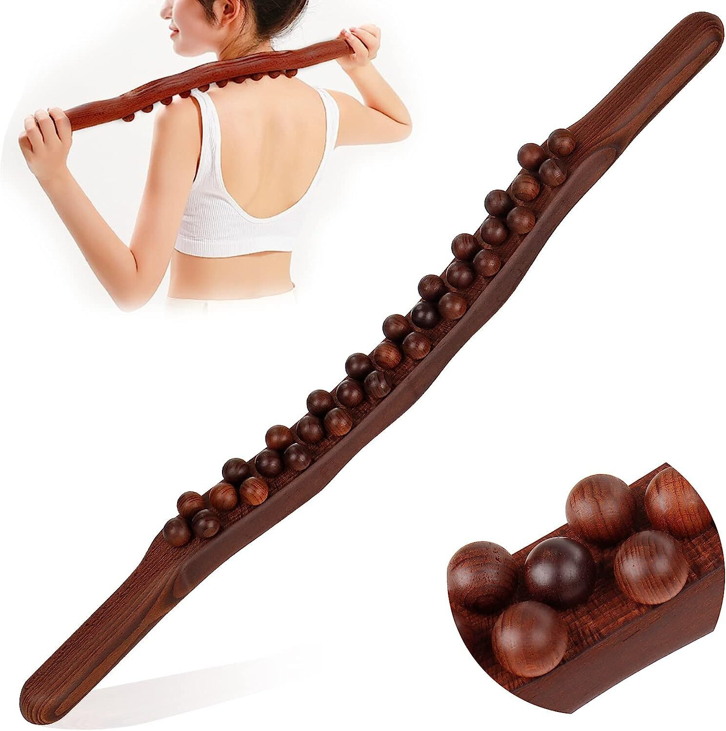 Image of Kruvad Wooden Stick Massager Wooden Stick Massager Gua Sha Muscle Relaxation for Back, Legs, Arms Neck Muscle Massager