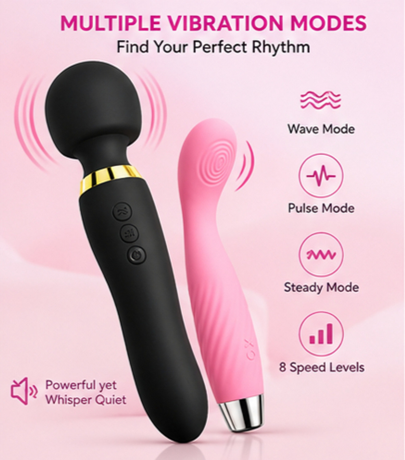 Image of RAJKOT ENTERPRISE 2-in-1 Body Massager Combo - Pink Wand & Black Stick Mini Electric Wand Massager