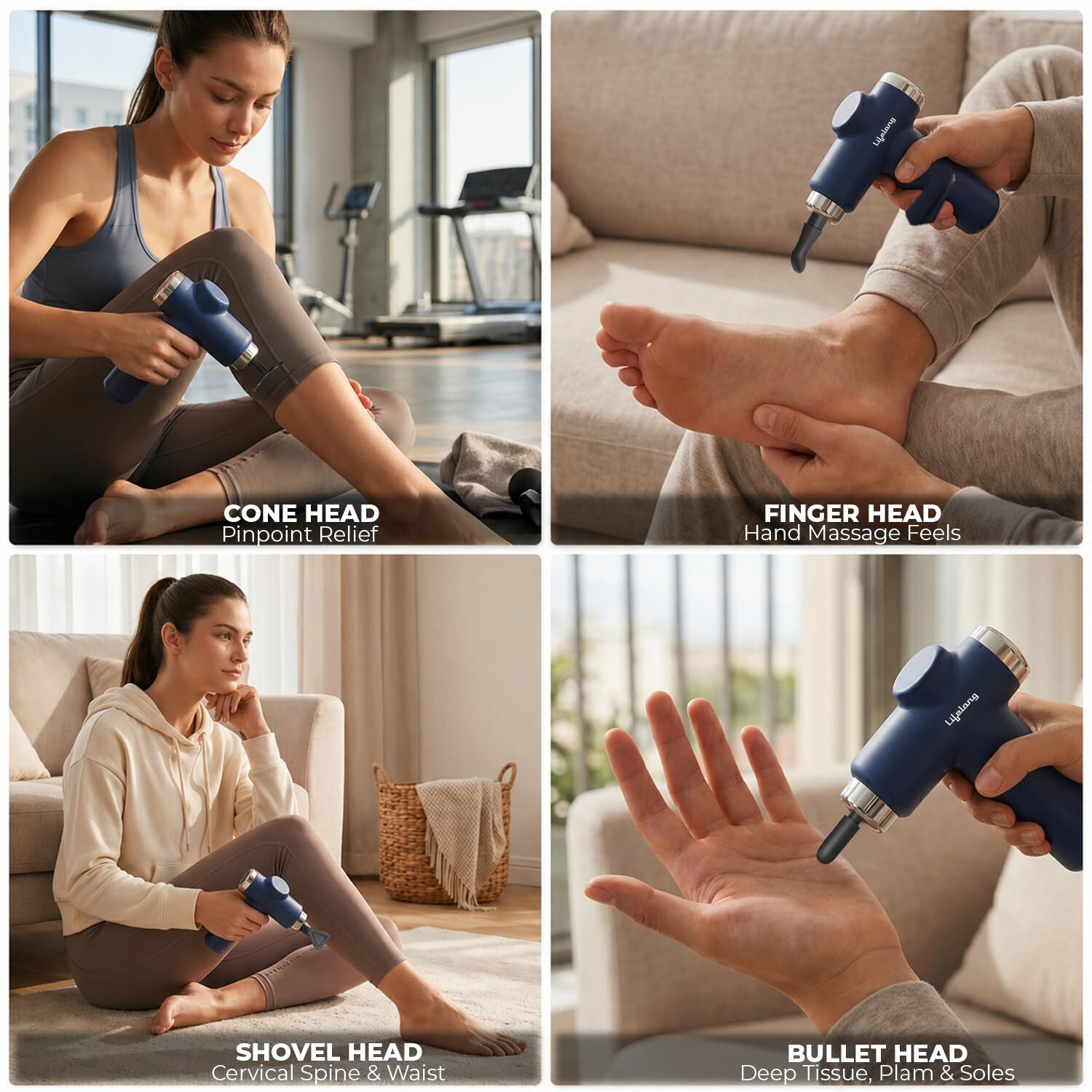 Image of Lifelong LLGM207 Gun Massager, 8 Massage Heads Massager