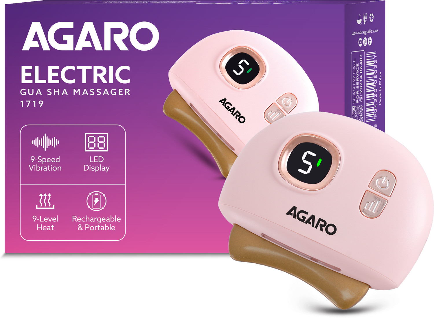 Image of AGARO Electric Gua Sha Massager 1719 blends traditional skincare with modern tech, 9 modes, red light therapy, sonic pulses, and heat therapy, it helps reduce acne Massager