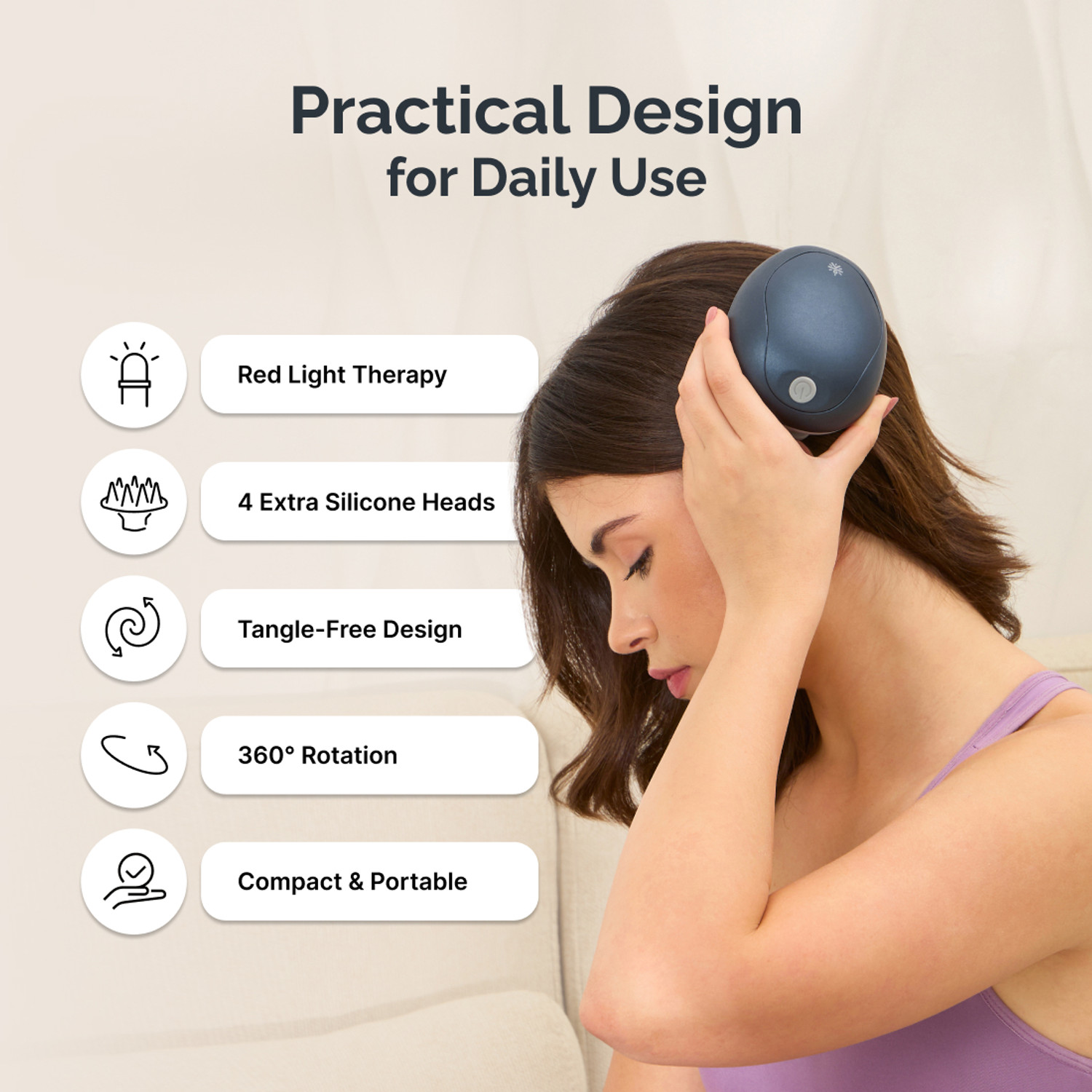 Image of Cult Aura Head Massager with Red Light & 4 Silicone Attachments for Relaxation!! Massager