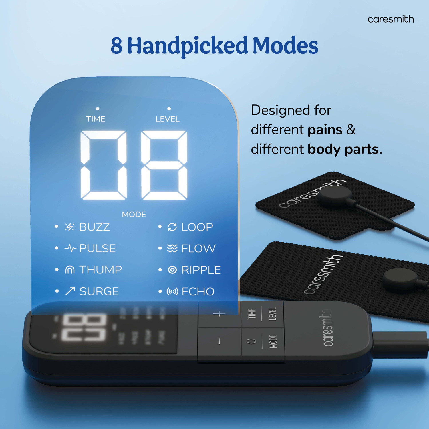Image of caresmith FCS0147 Charge Tens Massager Machine for Physiotherapy 8 Modes & 20 Intensities Massager
