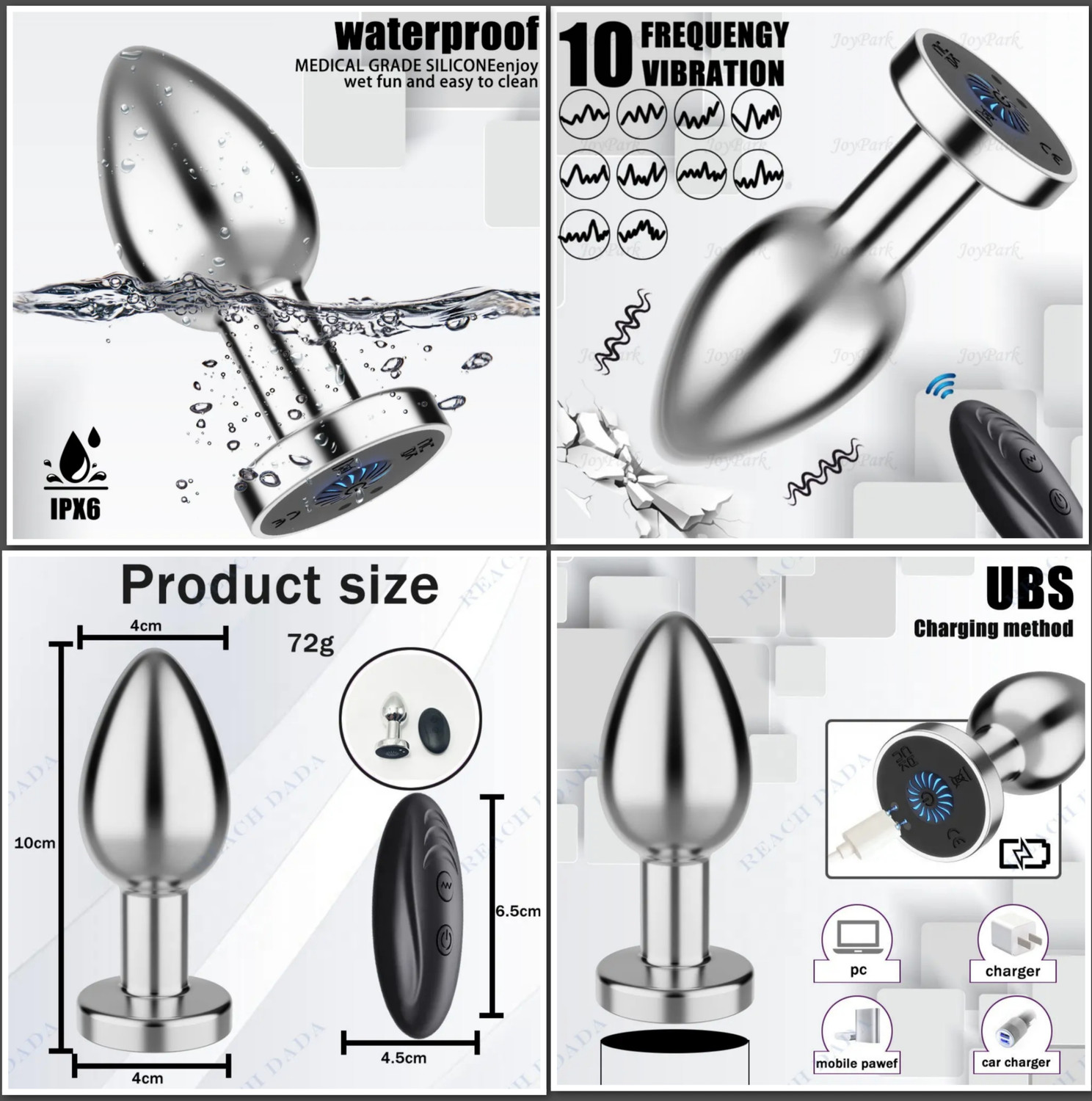 Image of purvish Silver 10 Mode Vibrating Plug Massager with Remote Control, Powerful Vibration Silver Plug Personal Massager, Body-Safe, Waterproof Design, USB Rechargeable Massager