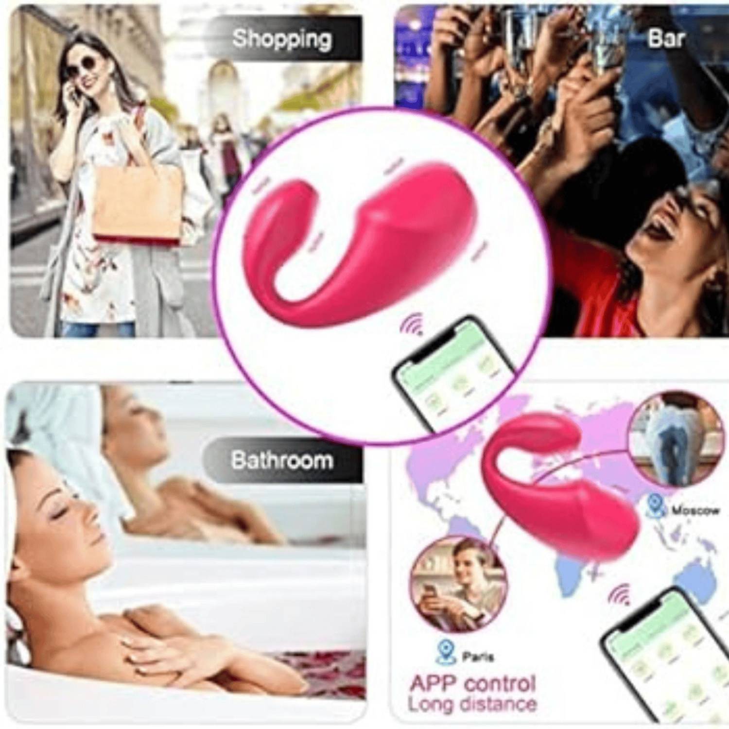 Adultsneed wifi bluetooth vibrator, long distance APP control for couple, 9  vibration modes U-Massager-Pink Massager
