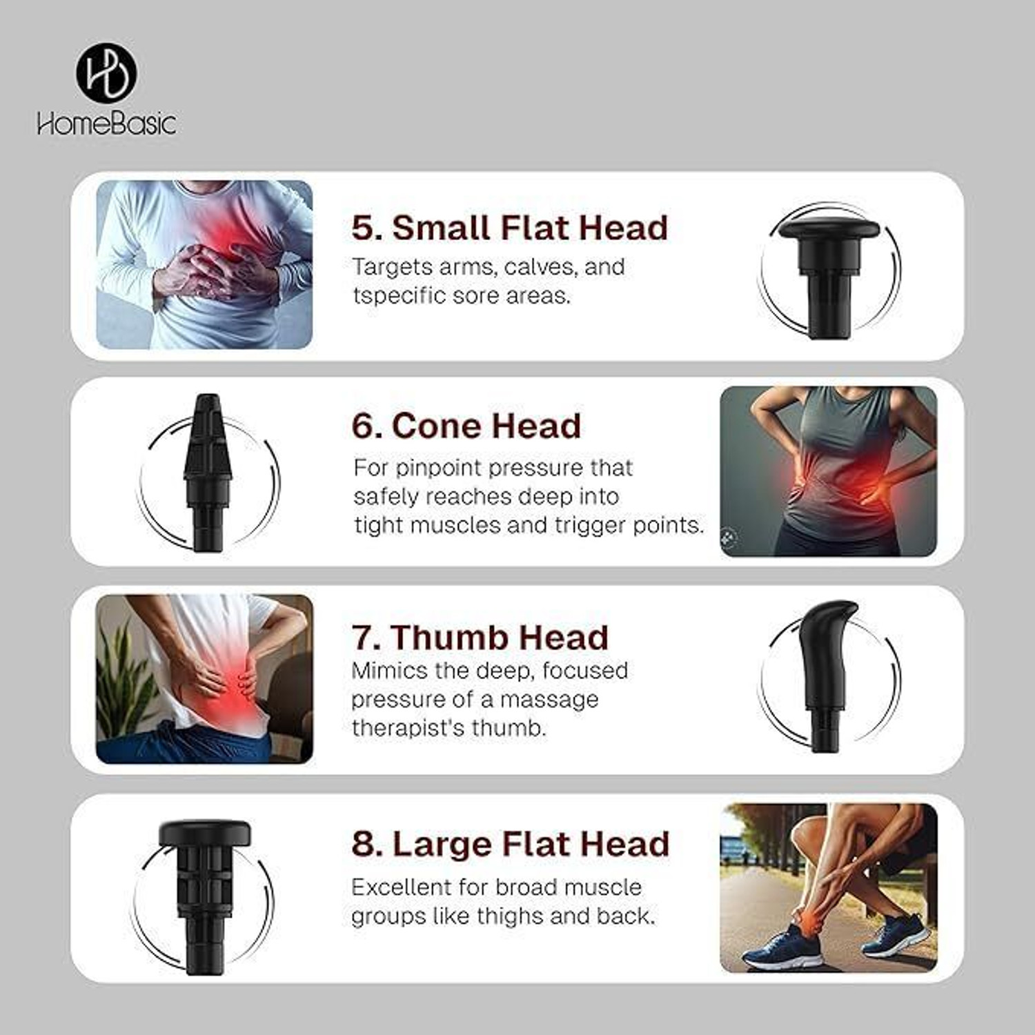 Image of HOMEBASIC HB-M3 Deep Tissue Massage Gun for Pain Relief| Cordless, 8 Heads, 6-Speeds, 3200 RPM Massager