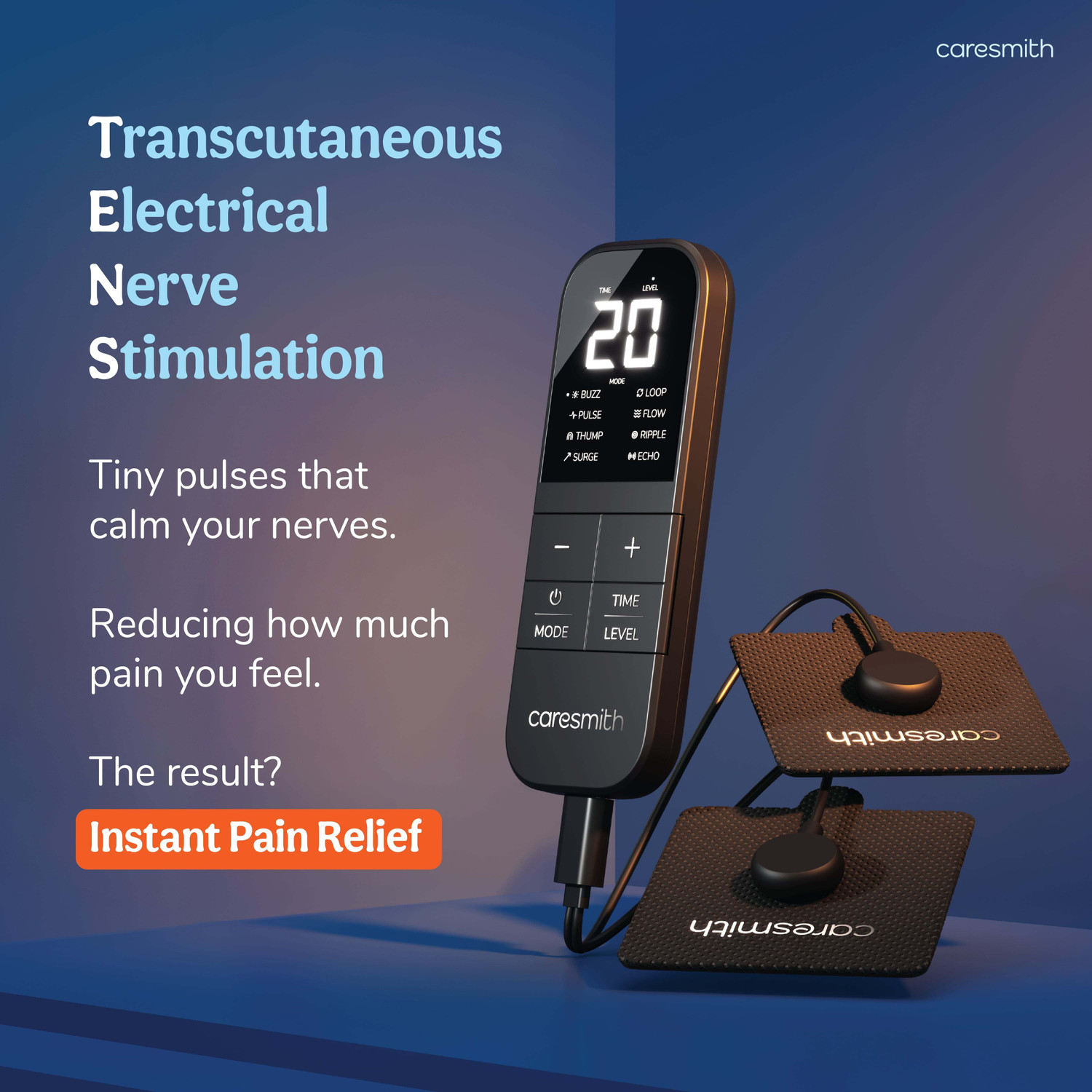 Image of caresmith FCS0147 Charge Tens Massager Machine for Physiotherapy 8 Modes & 20 Intensities Massager