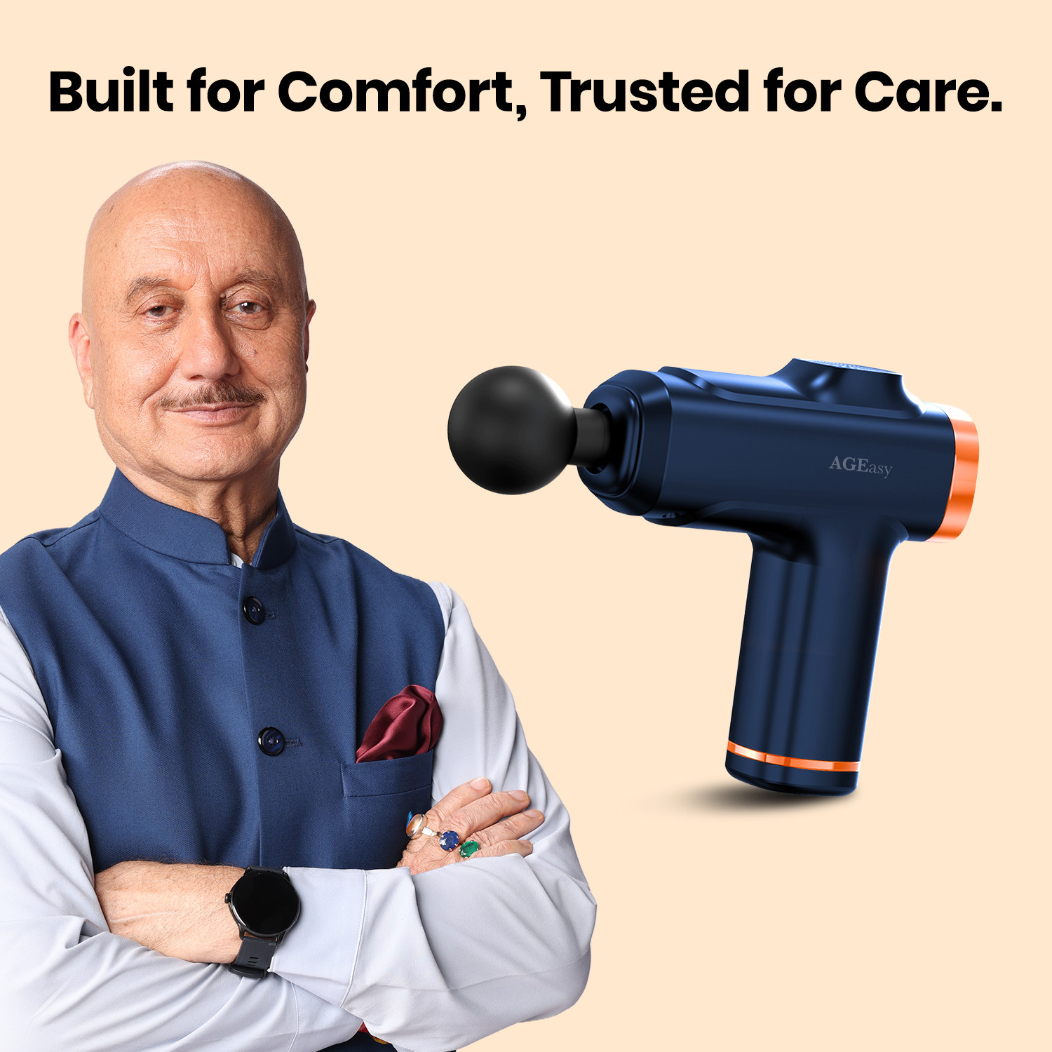 Image of AGEasy Pain Relief Compact Massage Gun 8 Speed, 4 Massage Heads, Rechargable USB Type - C, Handheld Massager