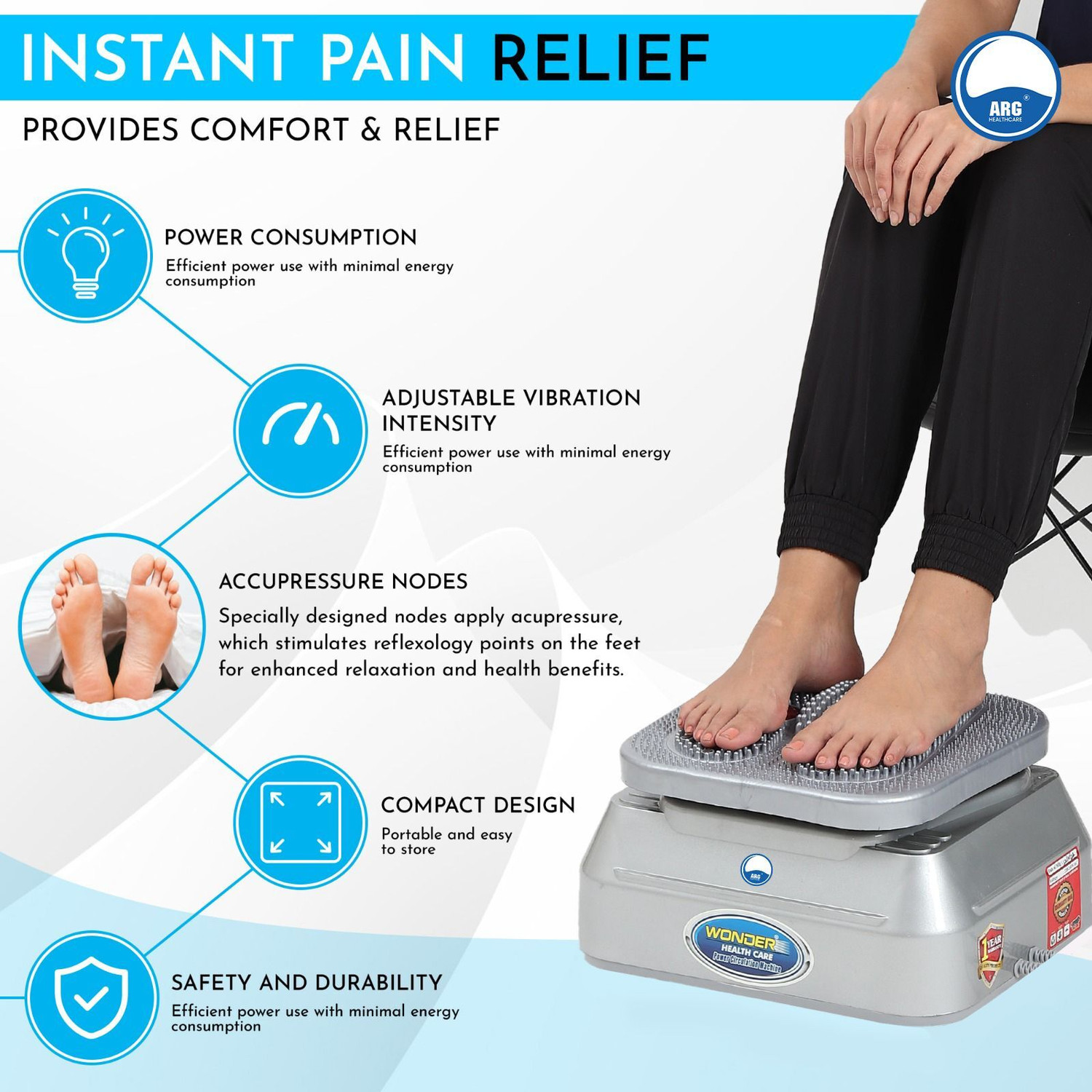 Image of ARG HEALTHCARE B23 Blood Circulation Machine Vibration with Foot Accupressure For Pain Relief Massager