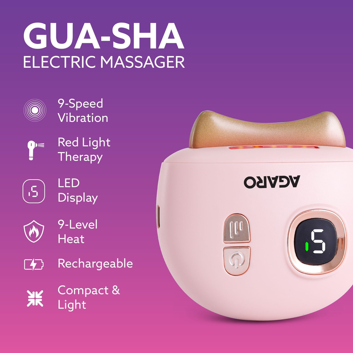 Image of AGARO Electric Gua Sha Massager 1719 blends traditional skincare with modern tech, 9 modes, red light therapy, sonic pulses, and heat therapy, it helps reduce acne Massager