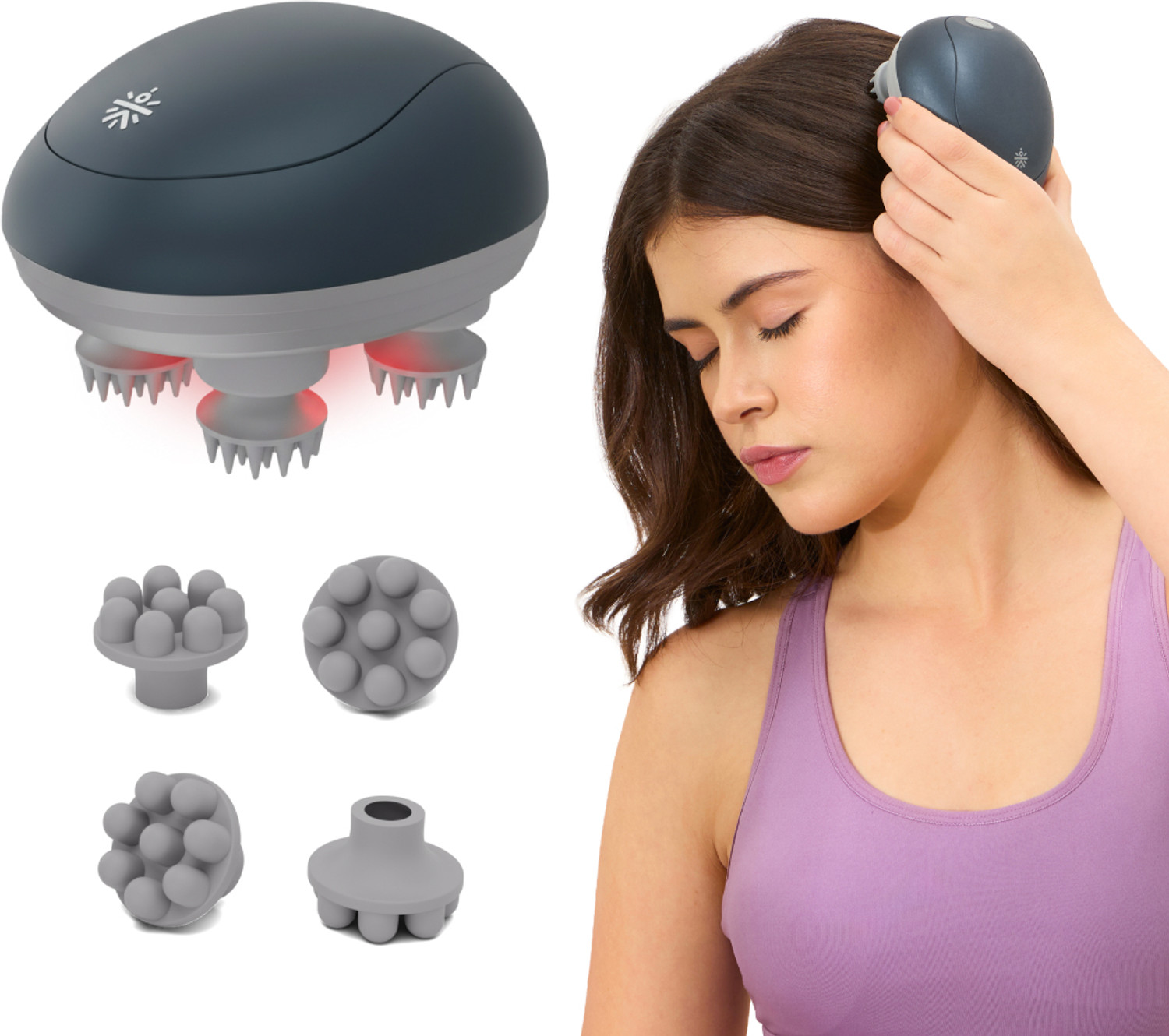 Image of Cult Aura Head Massager with Red Light & 4 Silicone Attachments for Relaxation!! Massager