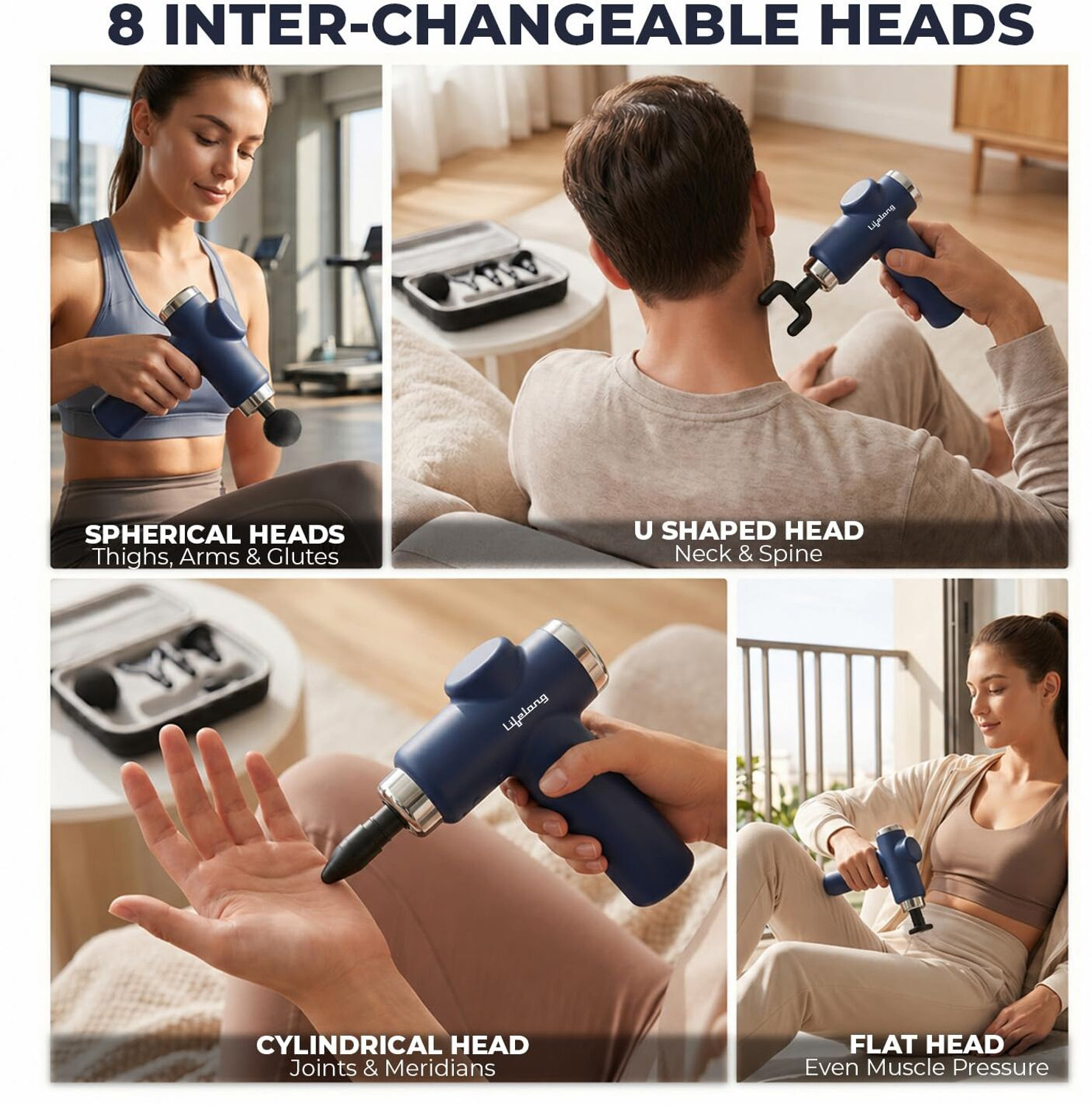 Image of Lifelong LLGM207 Gun Massager, 8 Massage Heads Massager