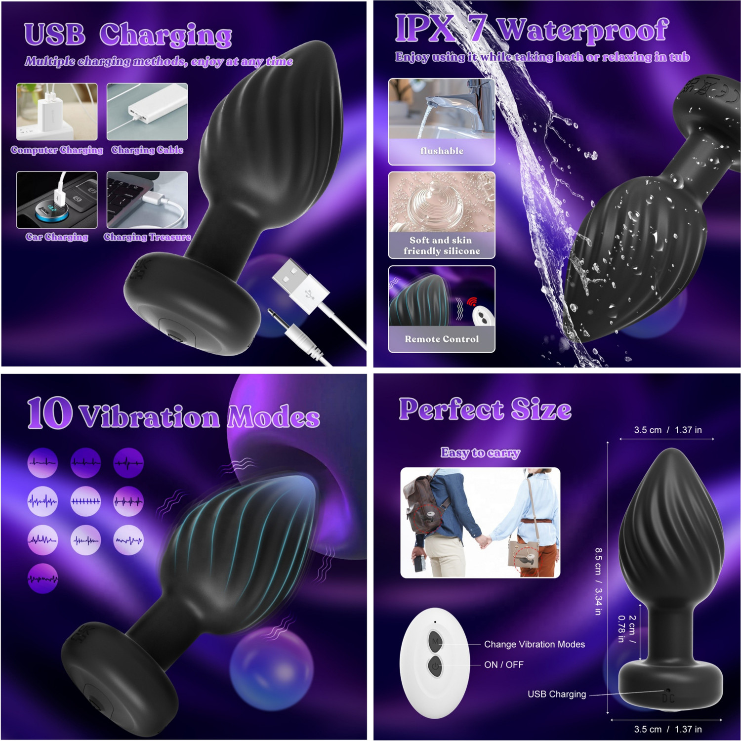 Image of HK EXPORT 10 frequency Wawe Silicon Vibrating Body Massager Plug for Ultimate Relaxation with,Remote Controlled water resistance (SIZE-M) Rechargeable Massager