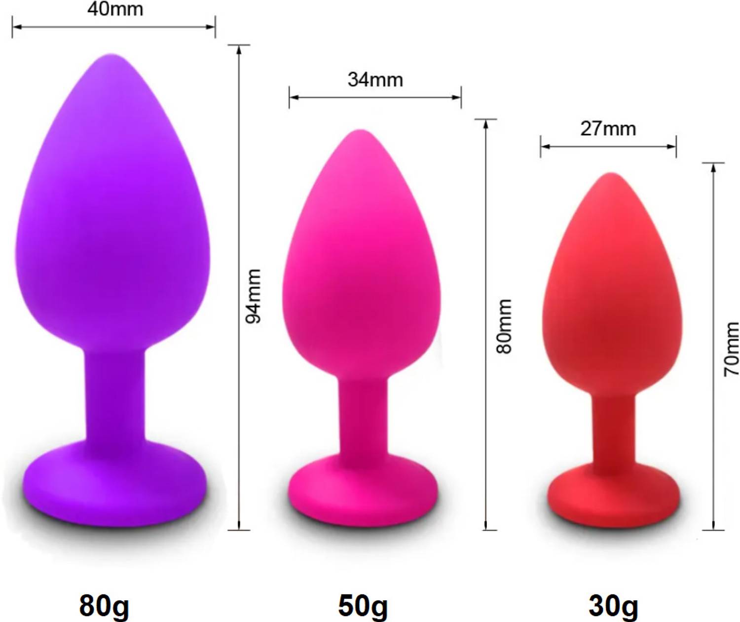 purvish 3-Piece Silicone Plug Massager Set (S, M, L) - Image 2