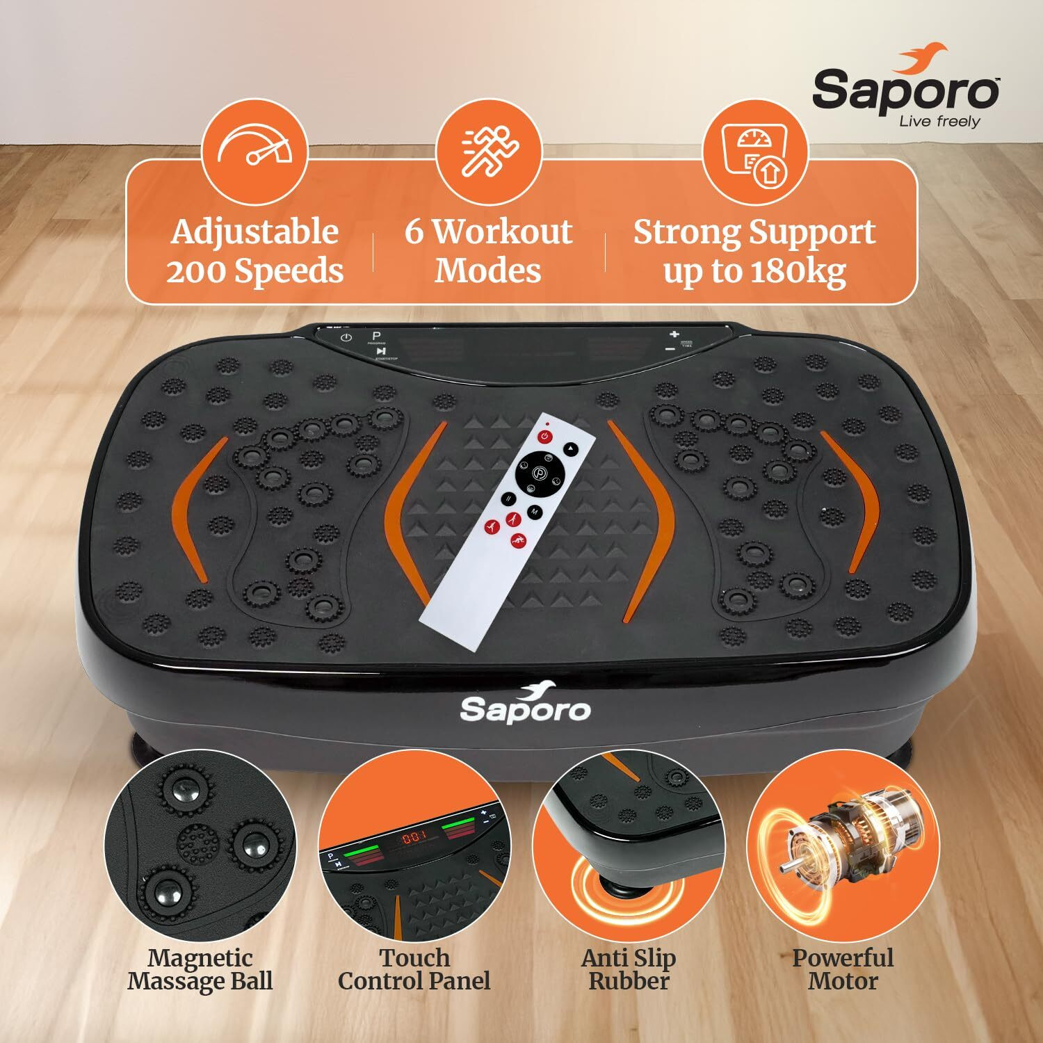 Image of SAPORO VibeX Vibration Plate Exercise & Massage Machine with Remote, Calorie Burning Weight Loss Platform for Home & Gym, Muscle Toning, Fat Burn Massager