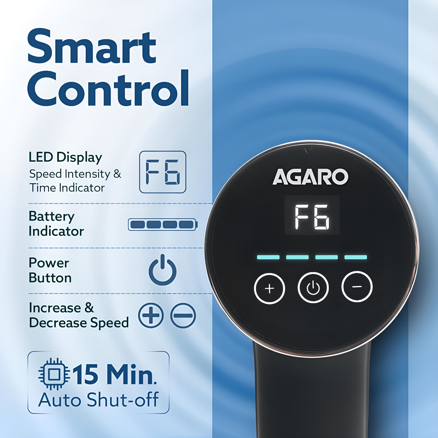 Image of AGARO GALAXY MINI GUN Gun Massager, 4 Heads, 6 Speed, Rechargeable, Handheld Massager