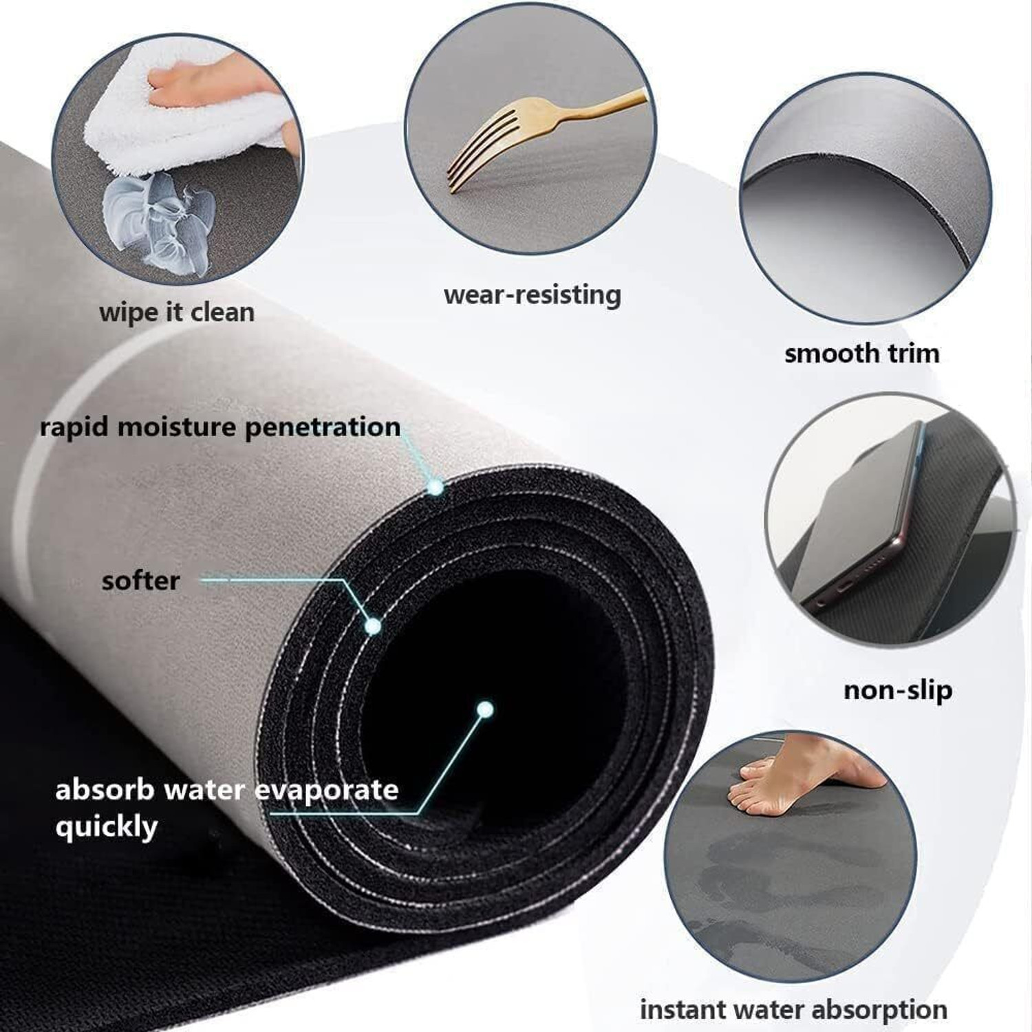 Image of X - Glam Microfiber, Rubber Kitchen Mat