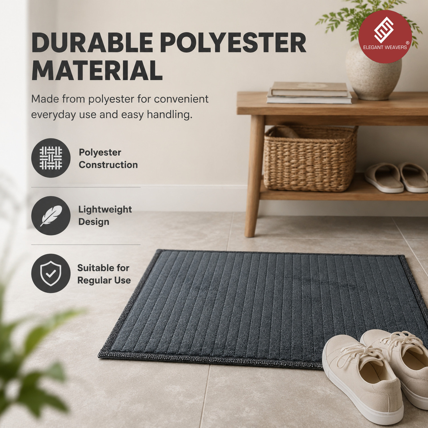 Image of ELEGANT WEAVERS Polyester Door & Floor Mat (Grey, Medium)