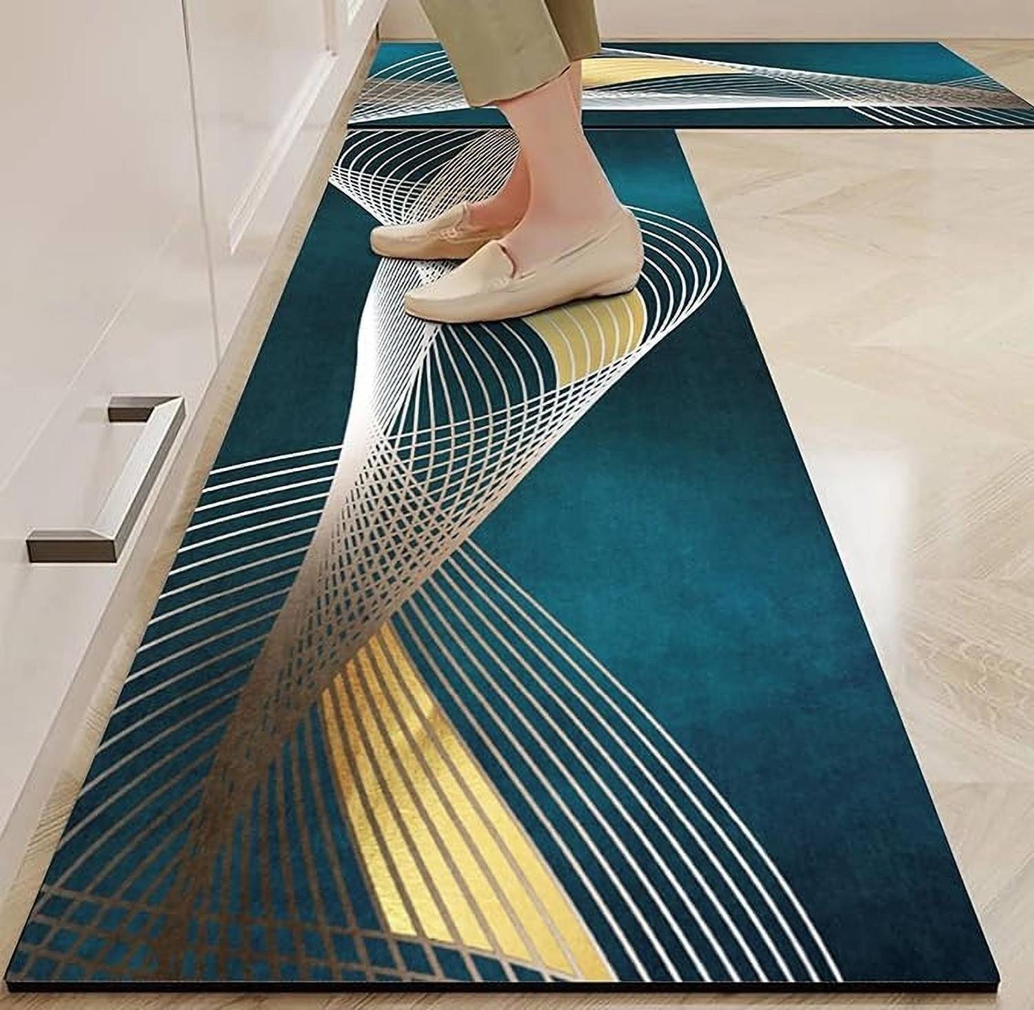 ZedX Rubber Kitchen Mat (Teal Blue, White, Gold, Pack of 2, Mediu... more