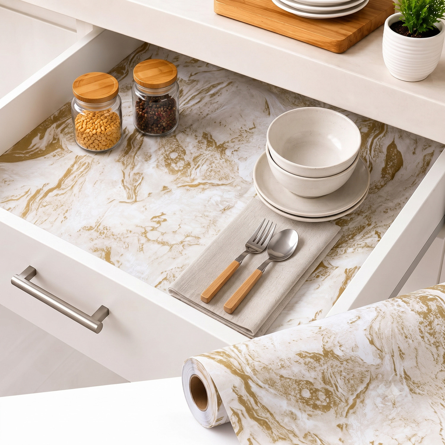 Image of Star Weaves PVC (Polyvinyl Chloride) Drawer Mat (Gold & White, Free)