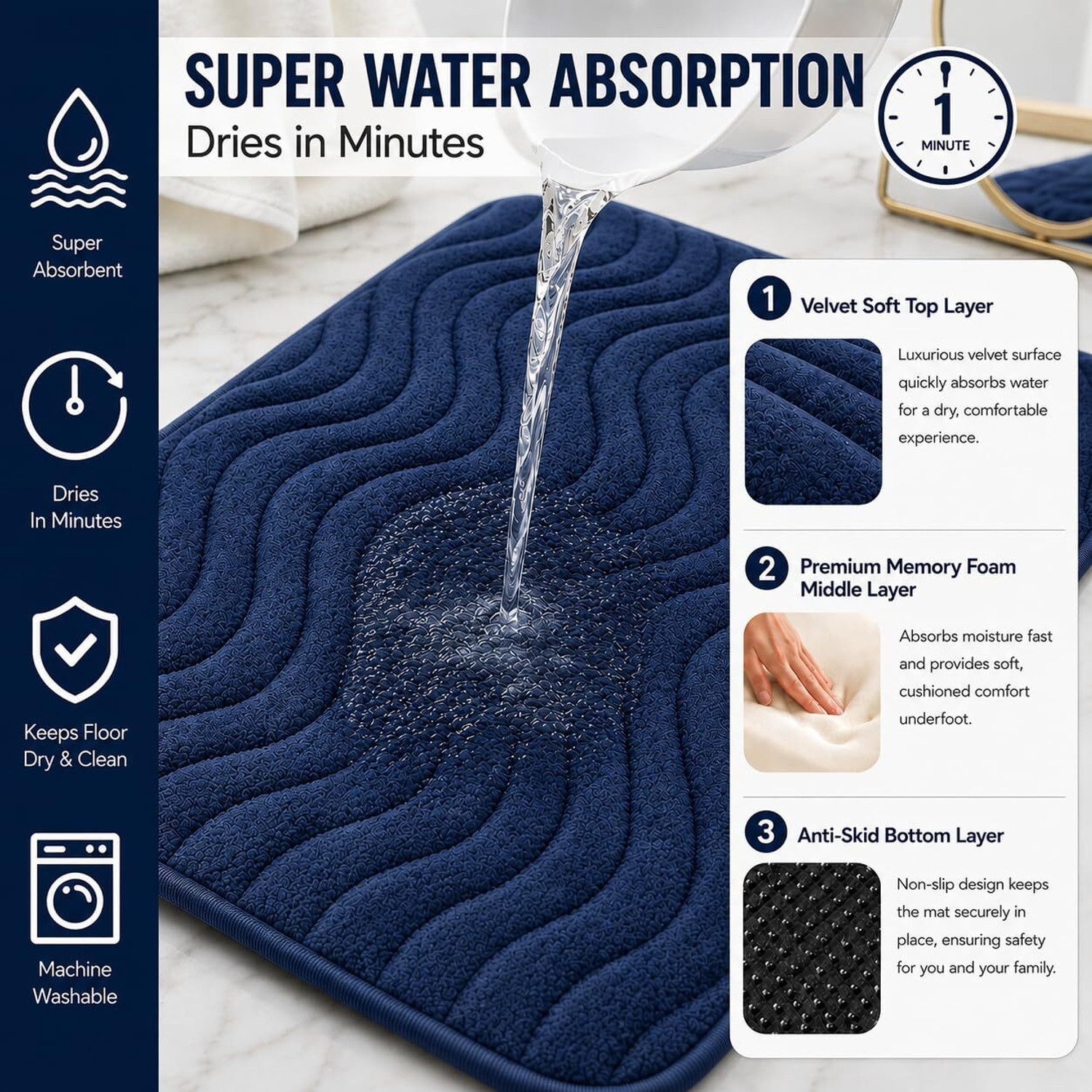 Image of Weava Home Memory Foam, Velvet Door & Floor Mat