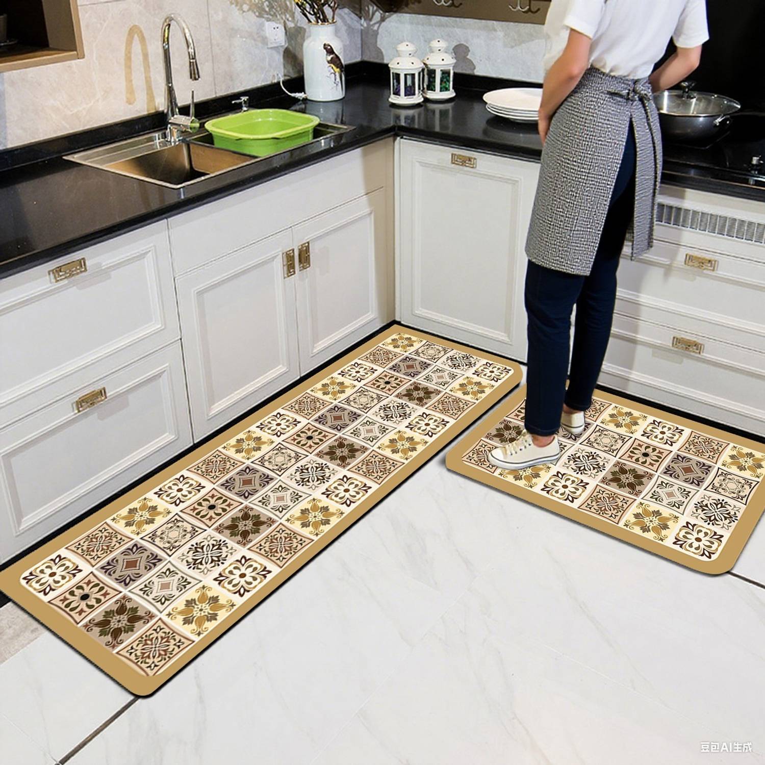 Aksharkala Rubber Kitchen Mat Brown - Image 5