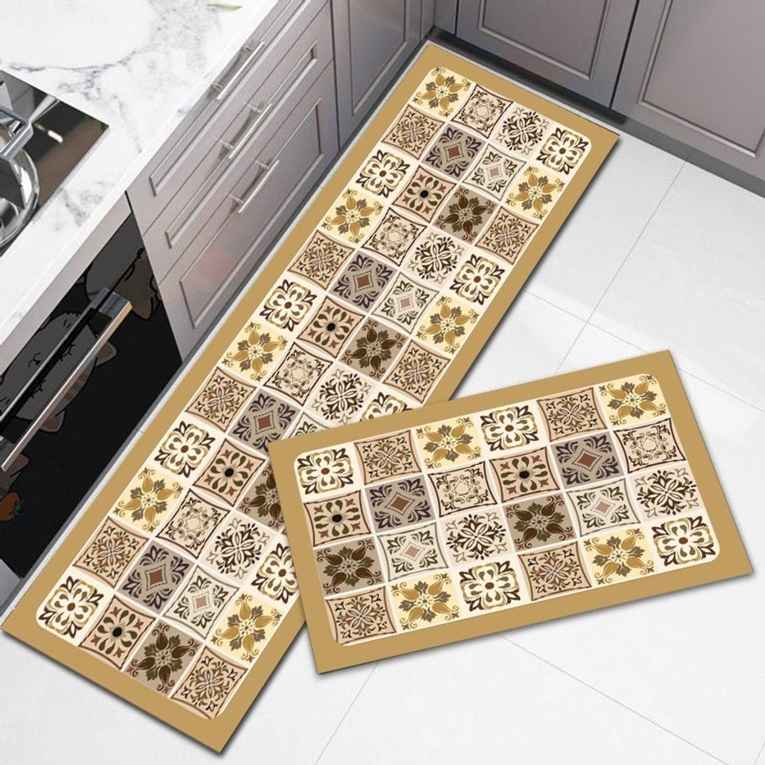 Aksharkala Rubber Kitchen Mat Brown - Image 3