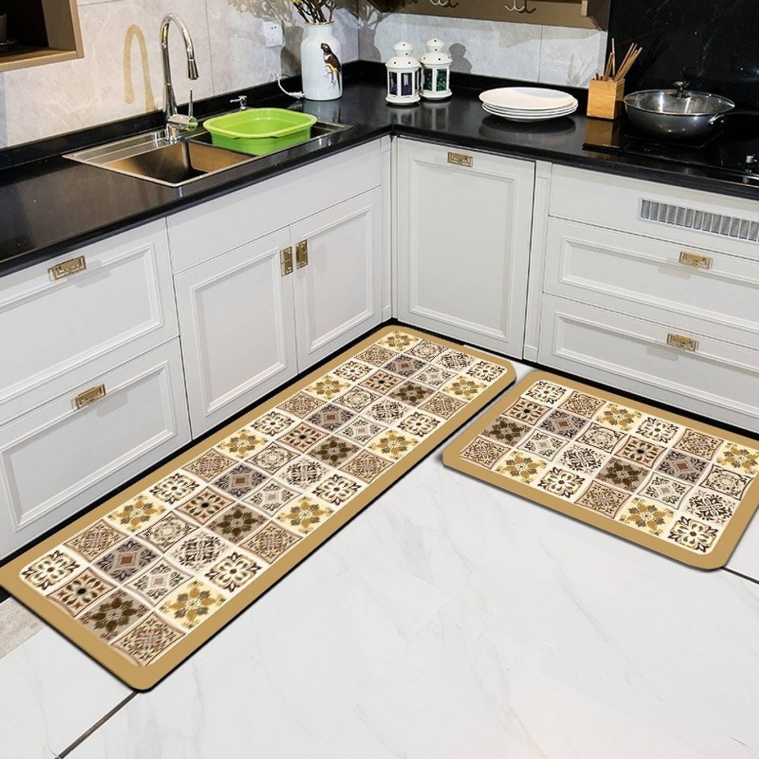 Aksharkala Rubber Kitchen Mat Brown - Image 1