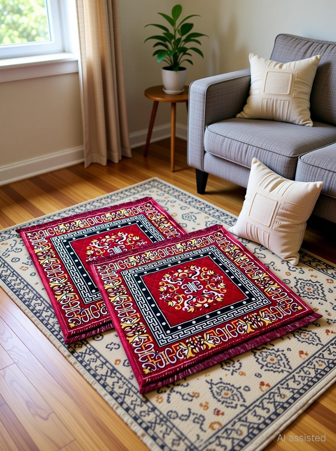 Image of KIRODIWAL DECORE Velvet Prayer Mat (Red, Pack of 2, Large)
