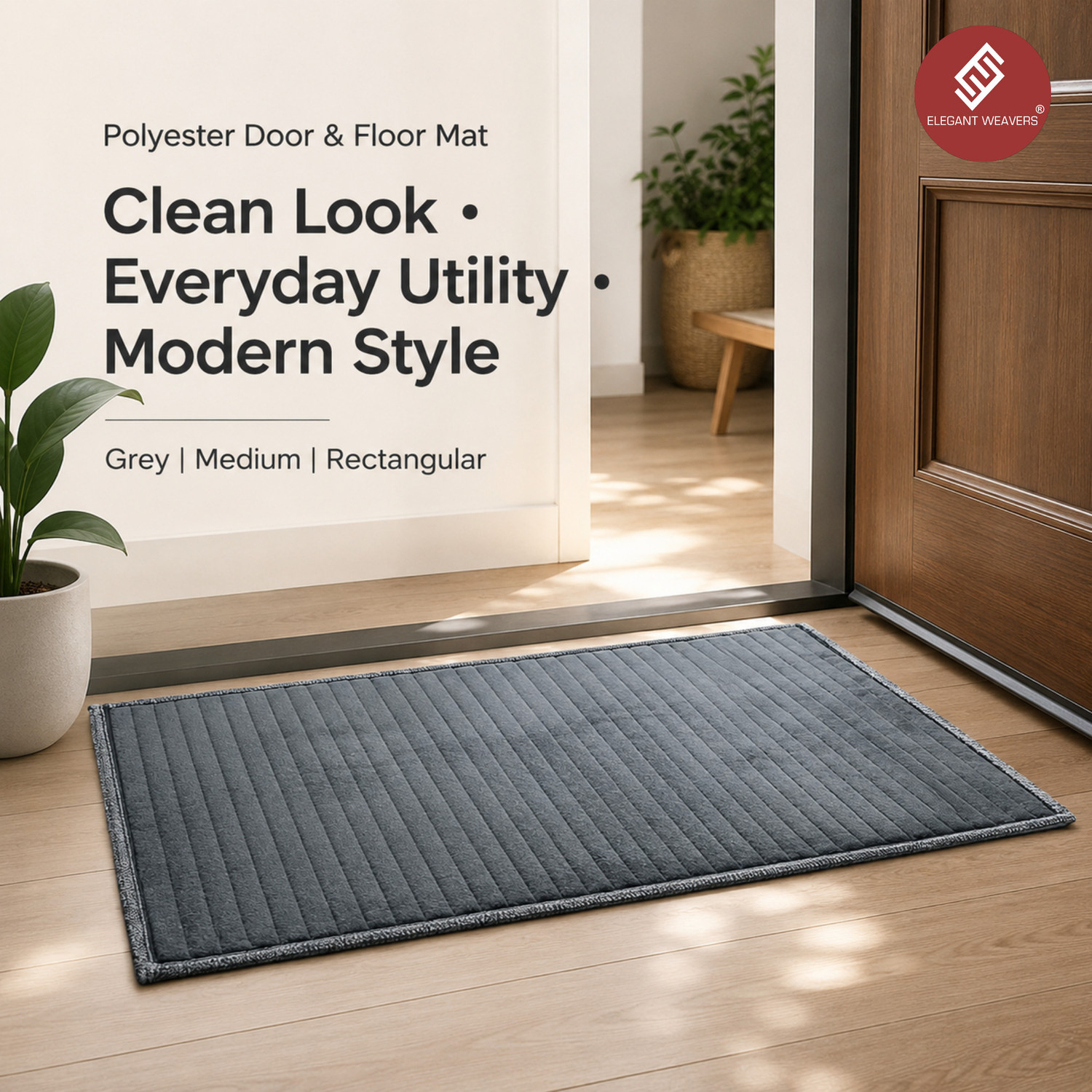 Image of ELEGANT WEAVERS Polyester Door & Floor Mat (Grey, Medium)