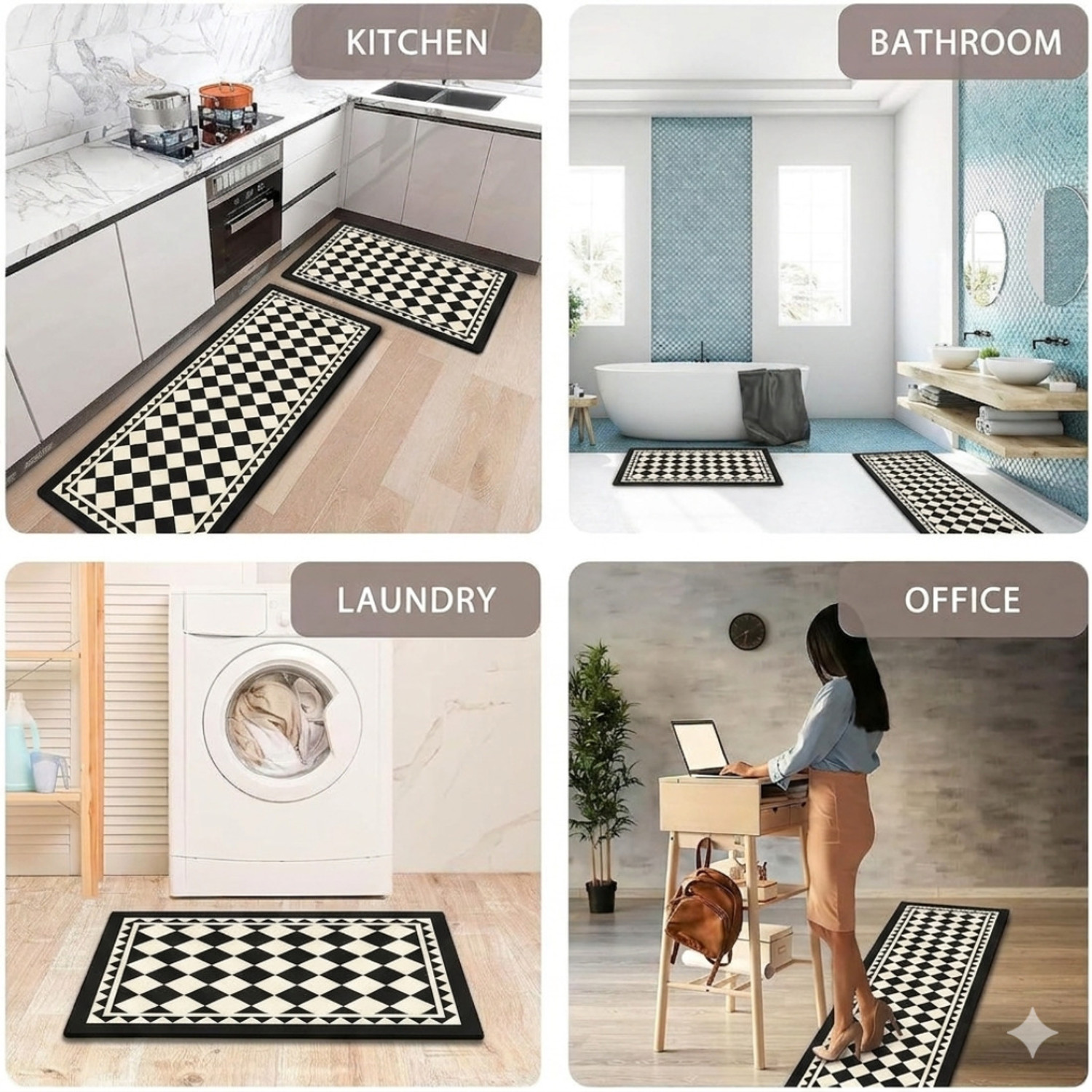 Image of AFTIVO Rubber Kitchen Mat (Black, White, Free)