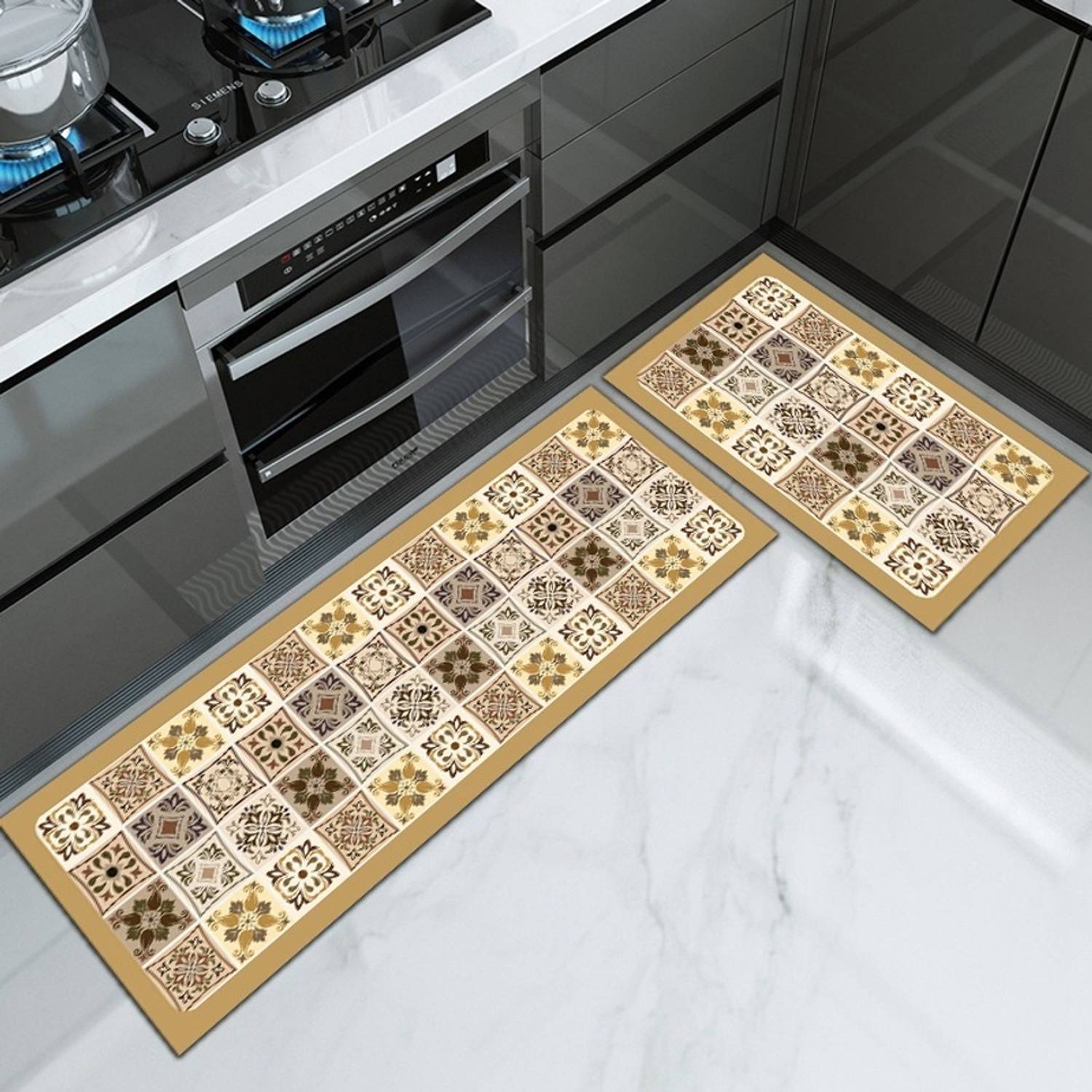 Aksharkala Rubber Kitchen Mat Brown - Image 2