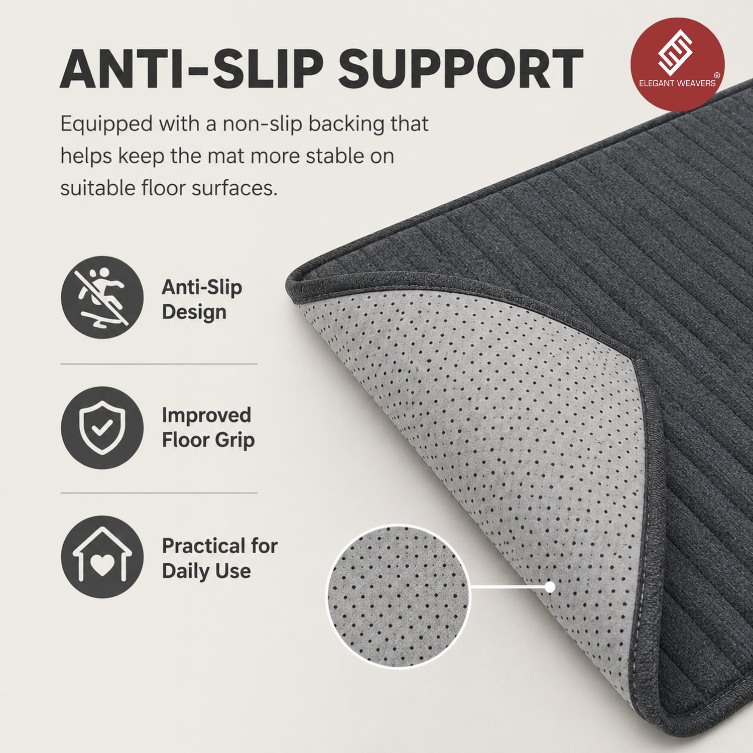 Image of ELEGANT WEAVERS Polyester Door & Floor Mat (Grey, Medium)