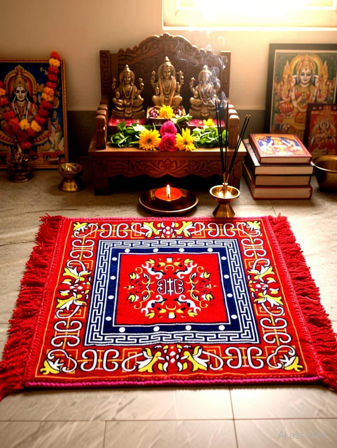 Image of KIRODIWAL DECORE Velvet Prayer Mat (Red, Large)