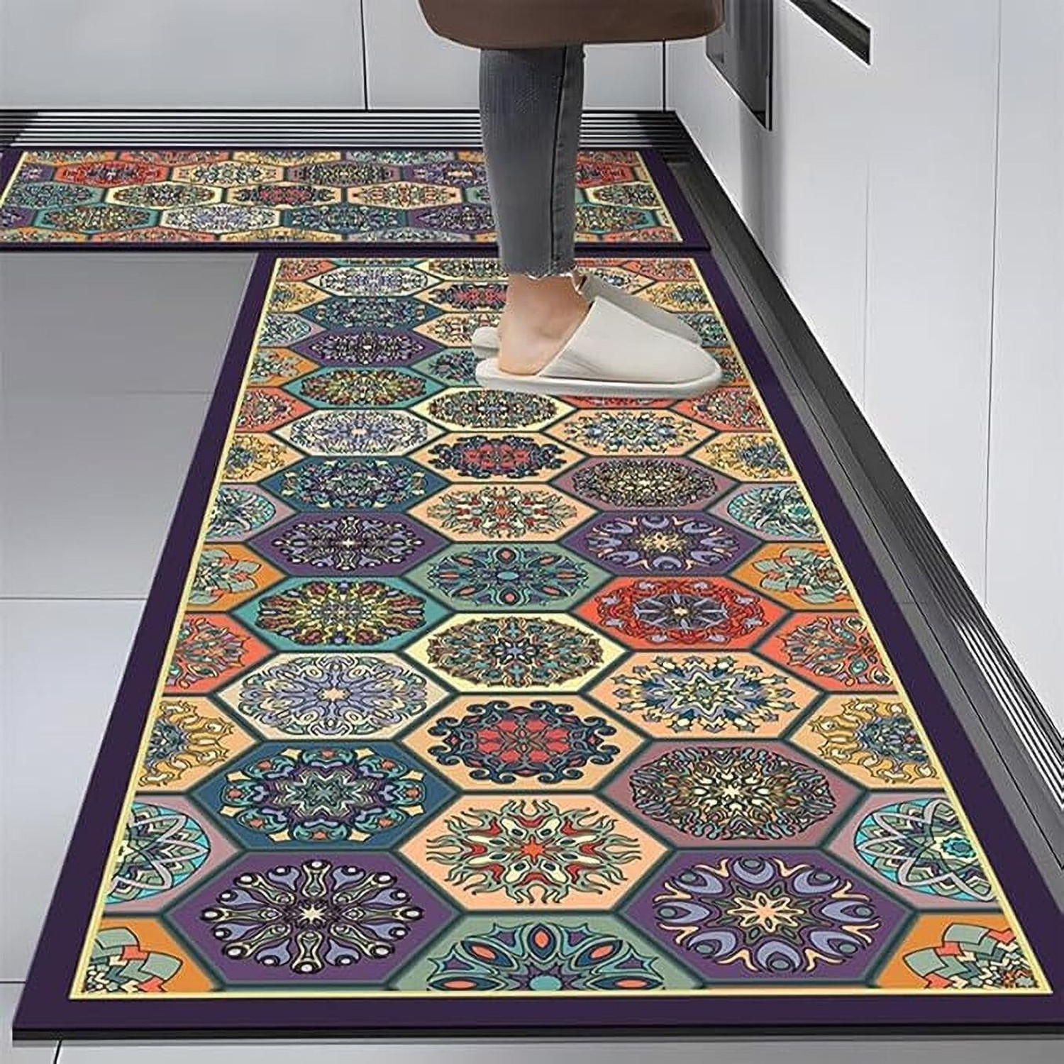 Image of X - Glam Rubber Kitchen Mat (Multicolor, Pack of 2, Large)