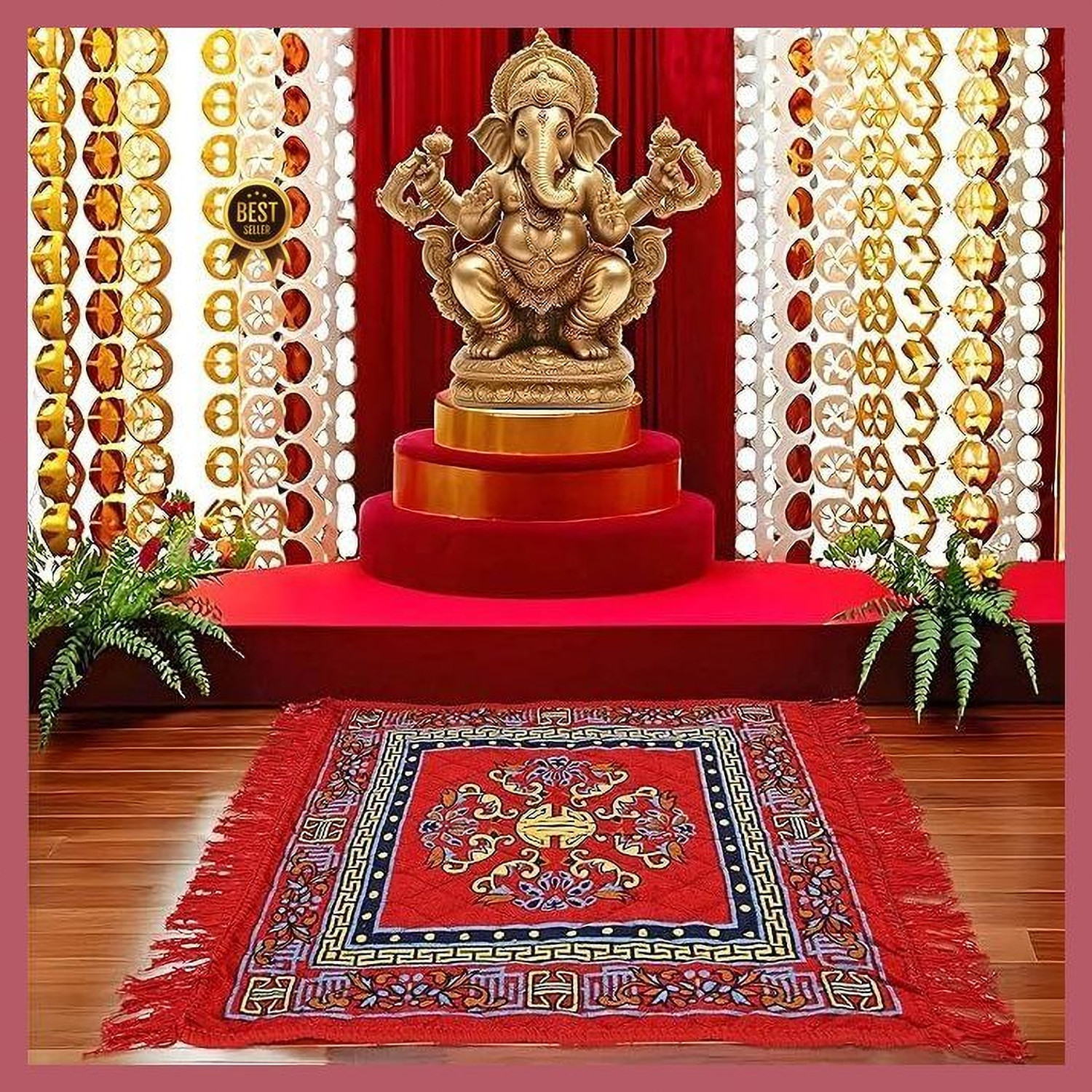 Image of KIRODIWAL DECORE Velvet Prayer Mat (Red, Pack of 2, Large)