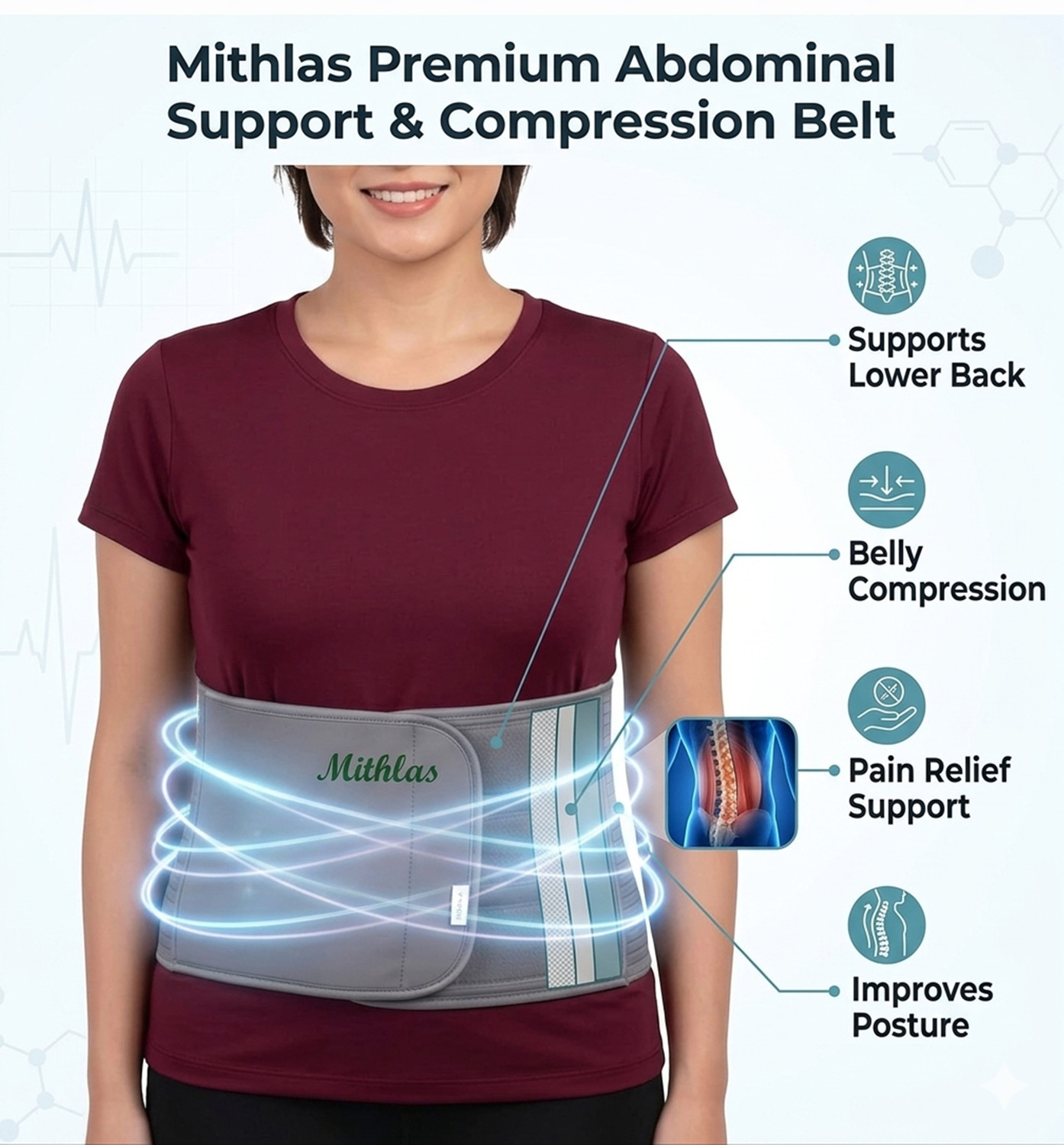 Image of Mithlas Abdominal Belt Postpartum Slimming Waist Belt Tummy Shaper Back Pain Relief