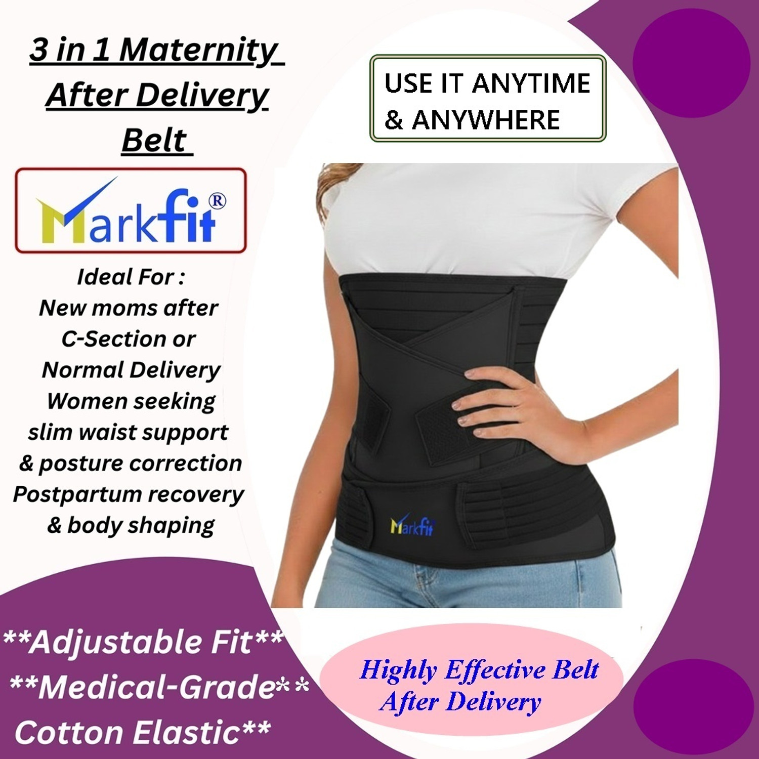 Image of MarkFit After C Section 3 in 1 Maternity Postpartum Delivery Belt for Women XL 46 inch-52 inch