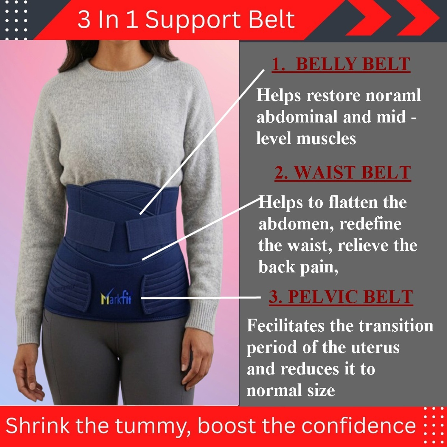 Image of MarkFit Post Pregnancy Postpartum Delivery Belt for Women After C Section L 40 inch-46 inch