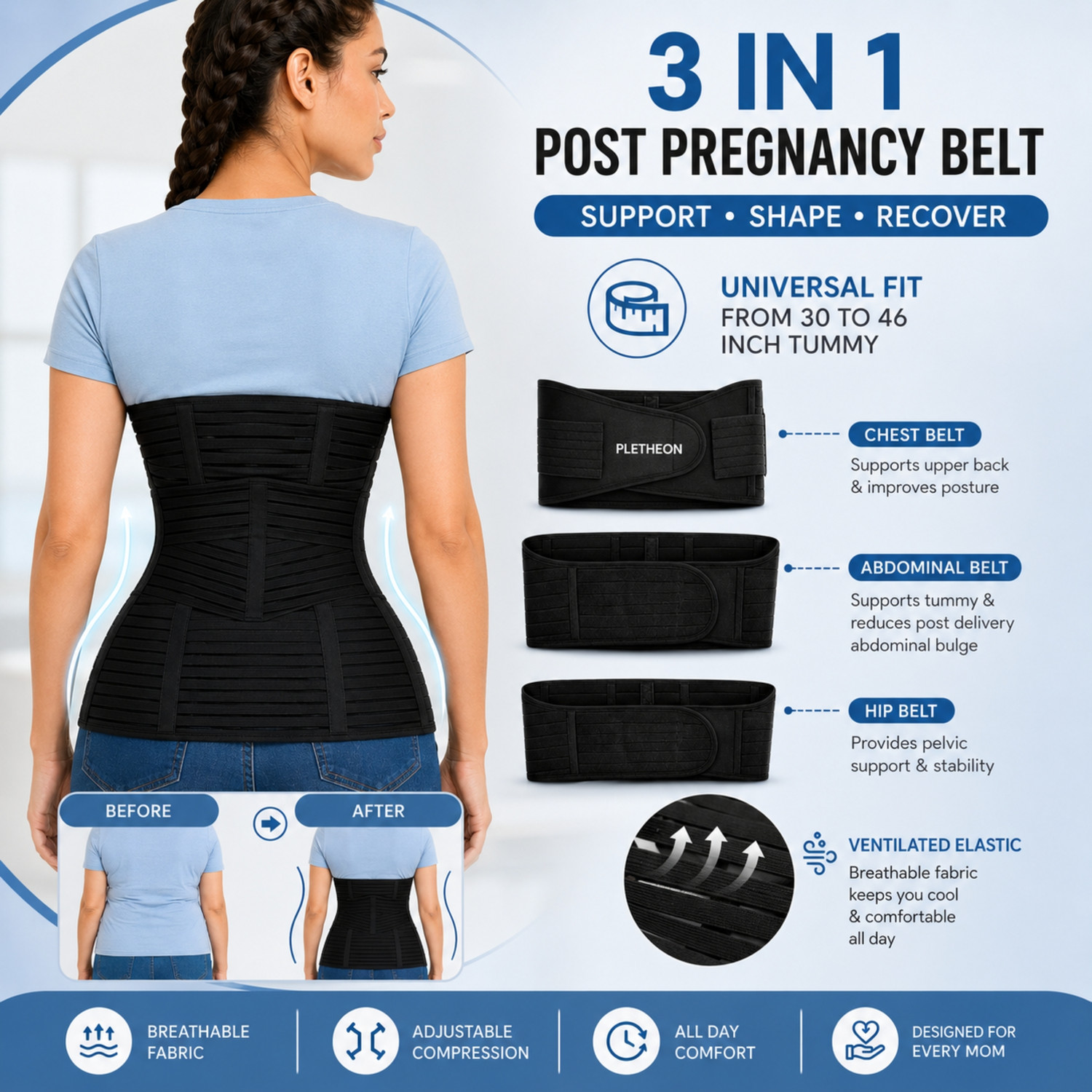 Image of PLETHEON post pregnancy maternity support belt after c section & normal delivery